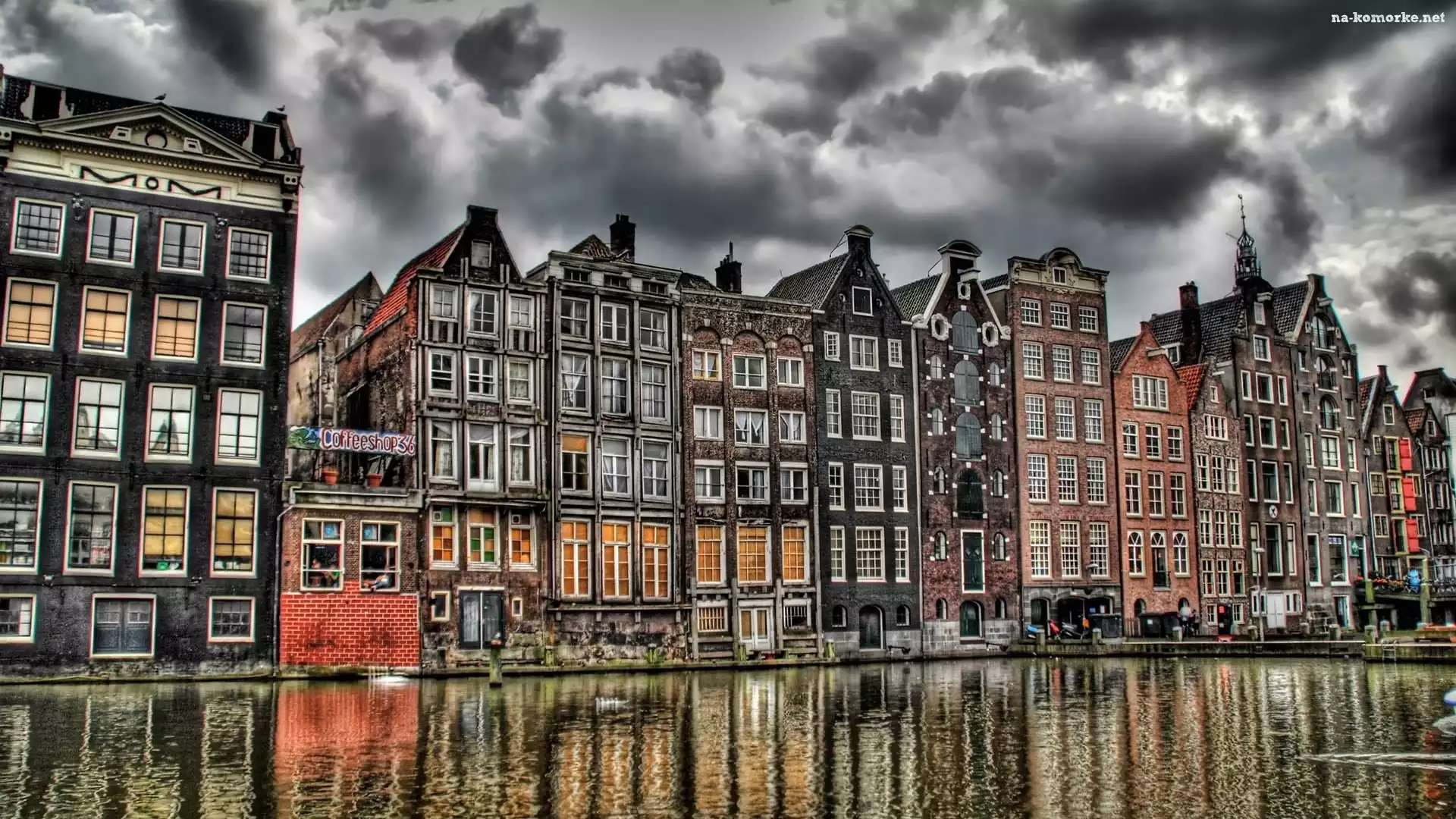 Niebo, Amsterdam, Kamieniczki, Nad Kanałem, Pochmurne