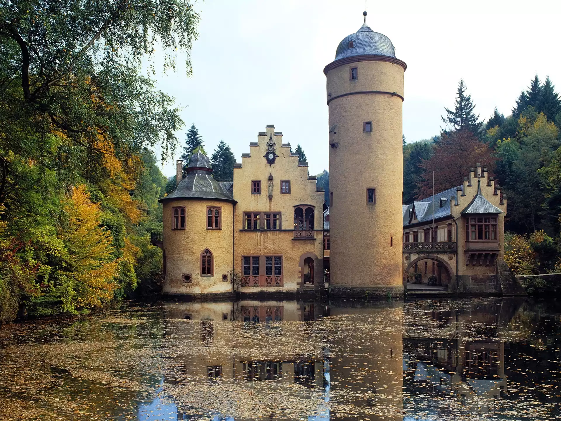 Niemcy, Mespelbrunn, Zamek, Woda, Bawaria, Drzewa
