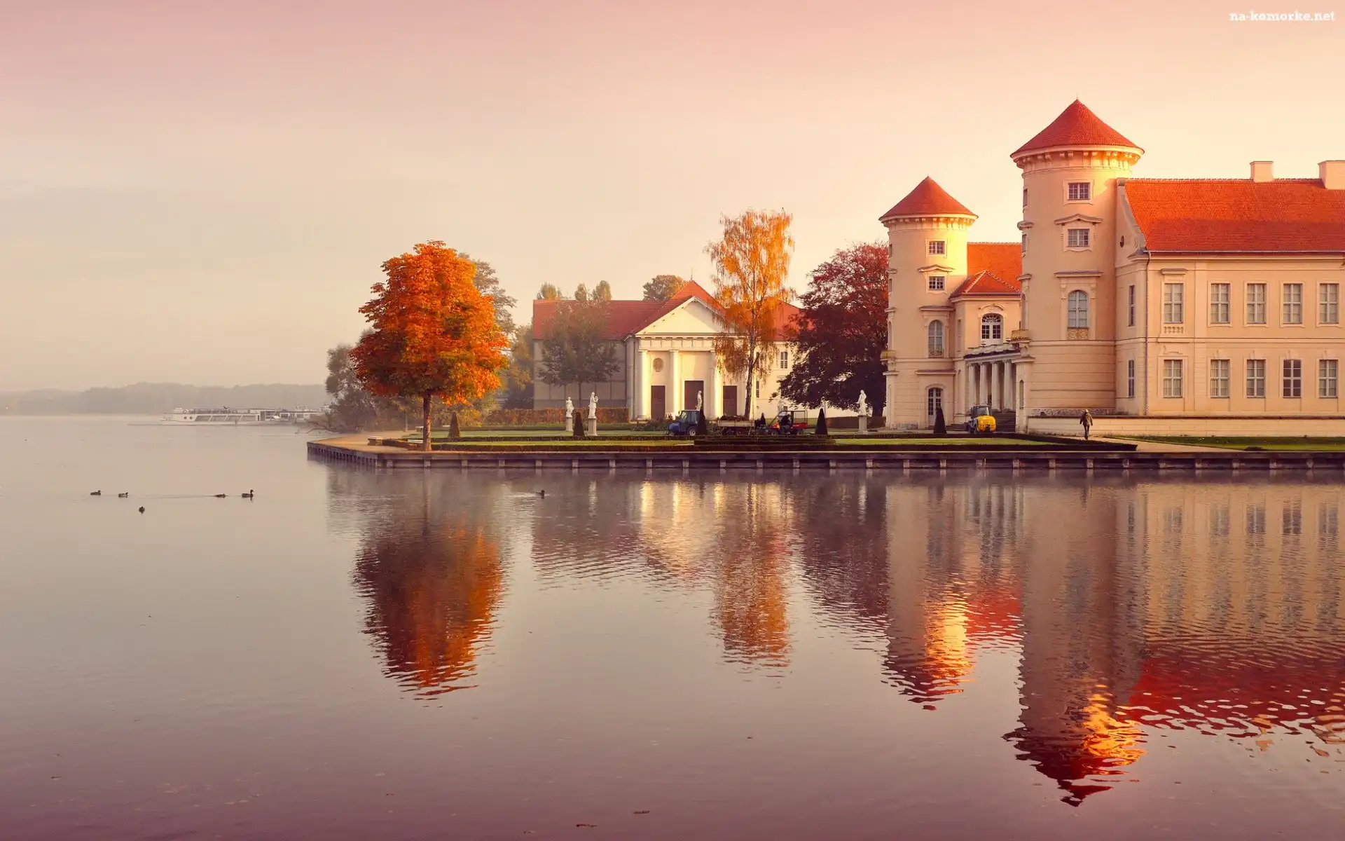Niemcy, Rzeka, Budowle, Kaczki, Jesień