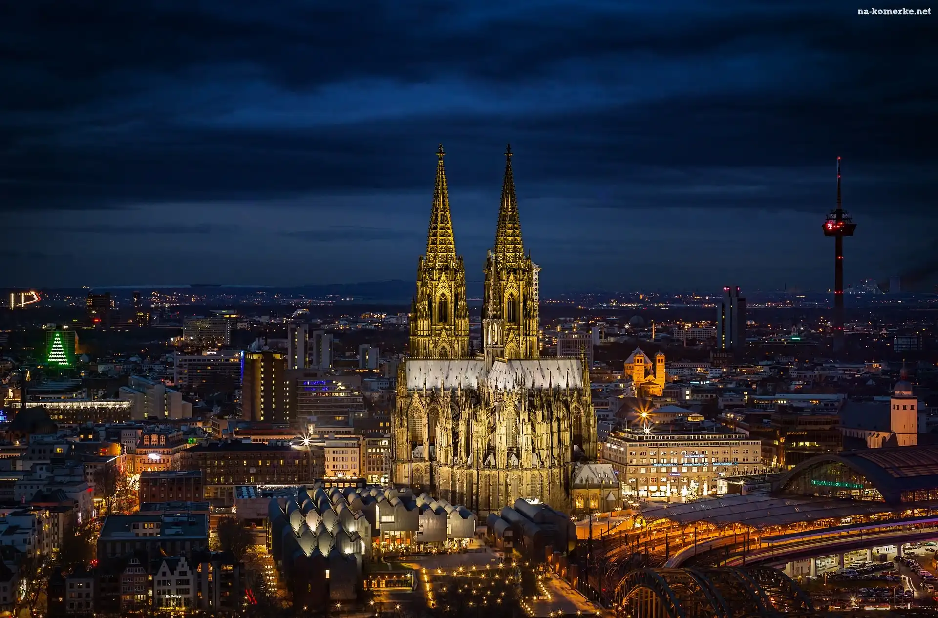 Niemcy, Miasto nocą, Kolonia, Katedra