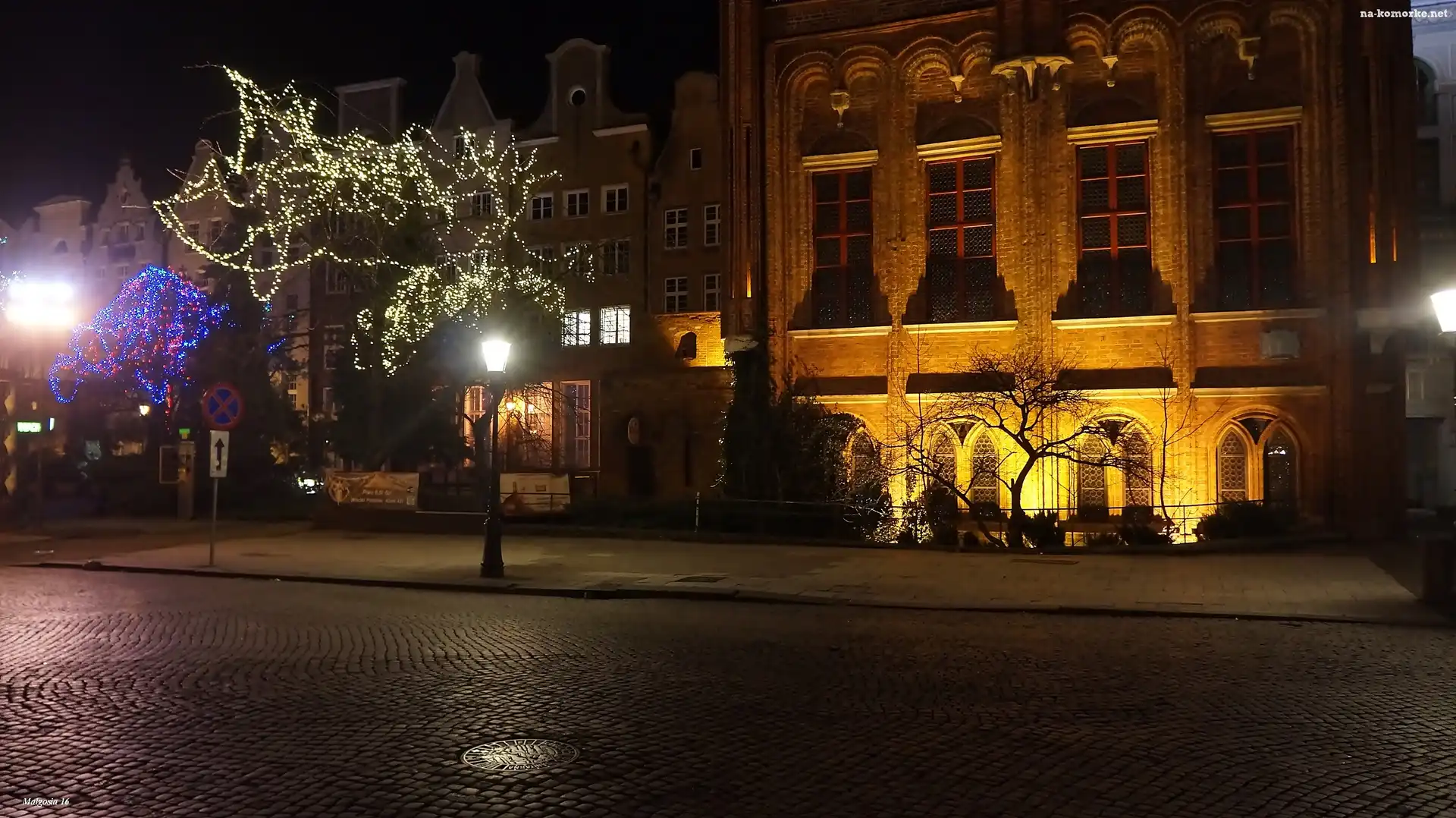 Noc, Gdańsk, Miasto, Świąteczne, Uliczka, Budynki