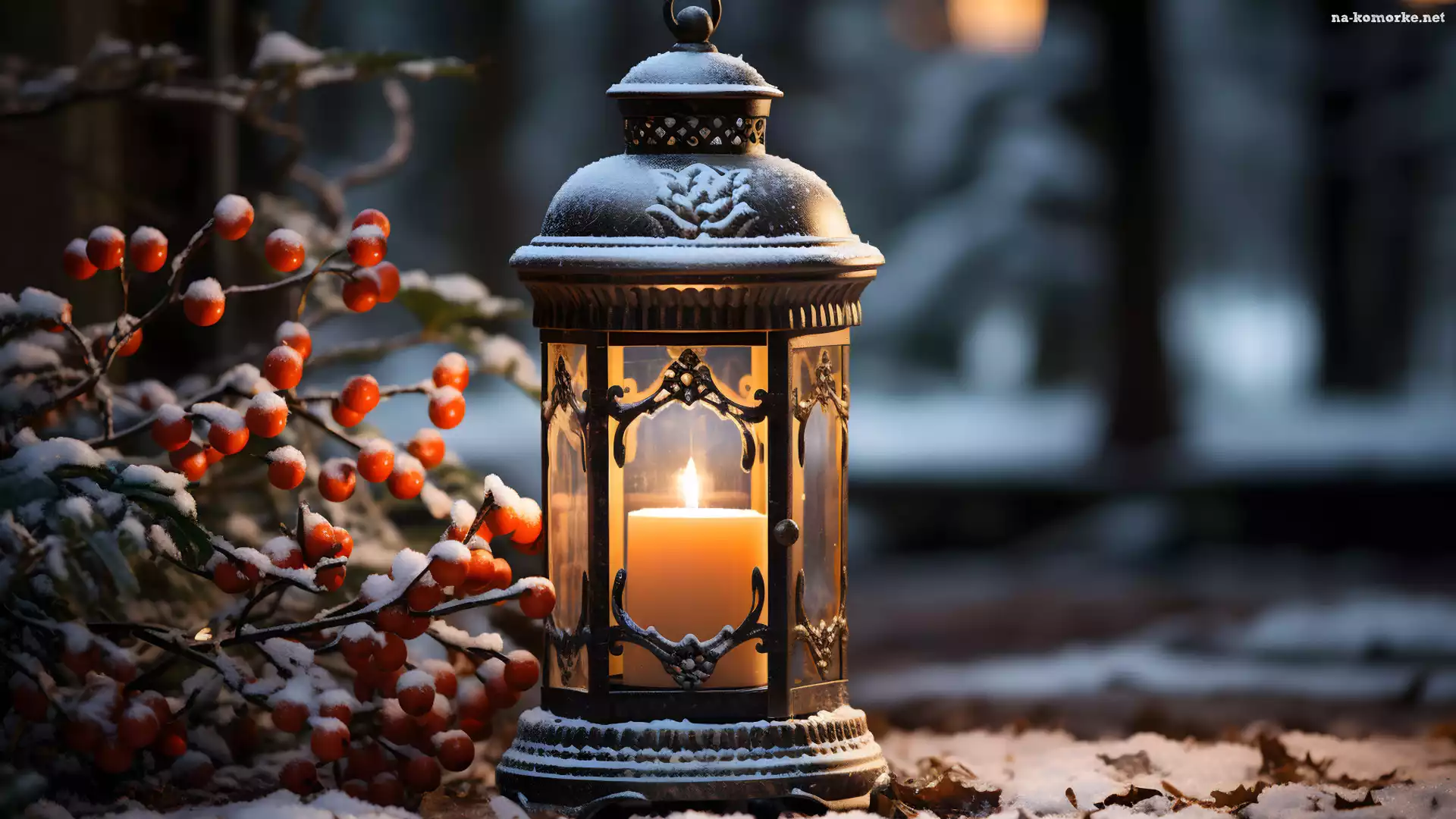 Gałązki, Śnieg, Zima, Noc, Lampion, Świeca, Dekoracja