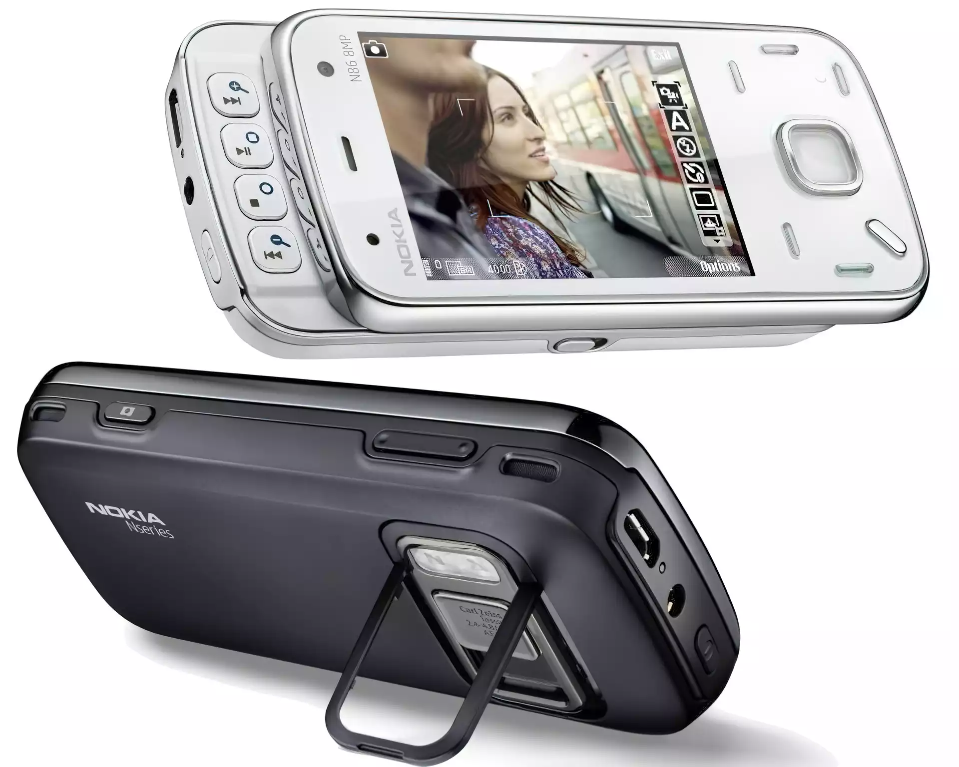 Nokia N86, Tył, Srebrny, Czarny