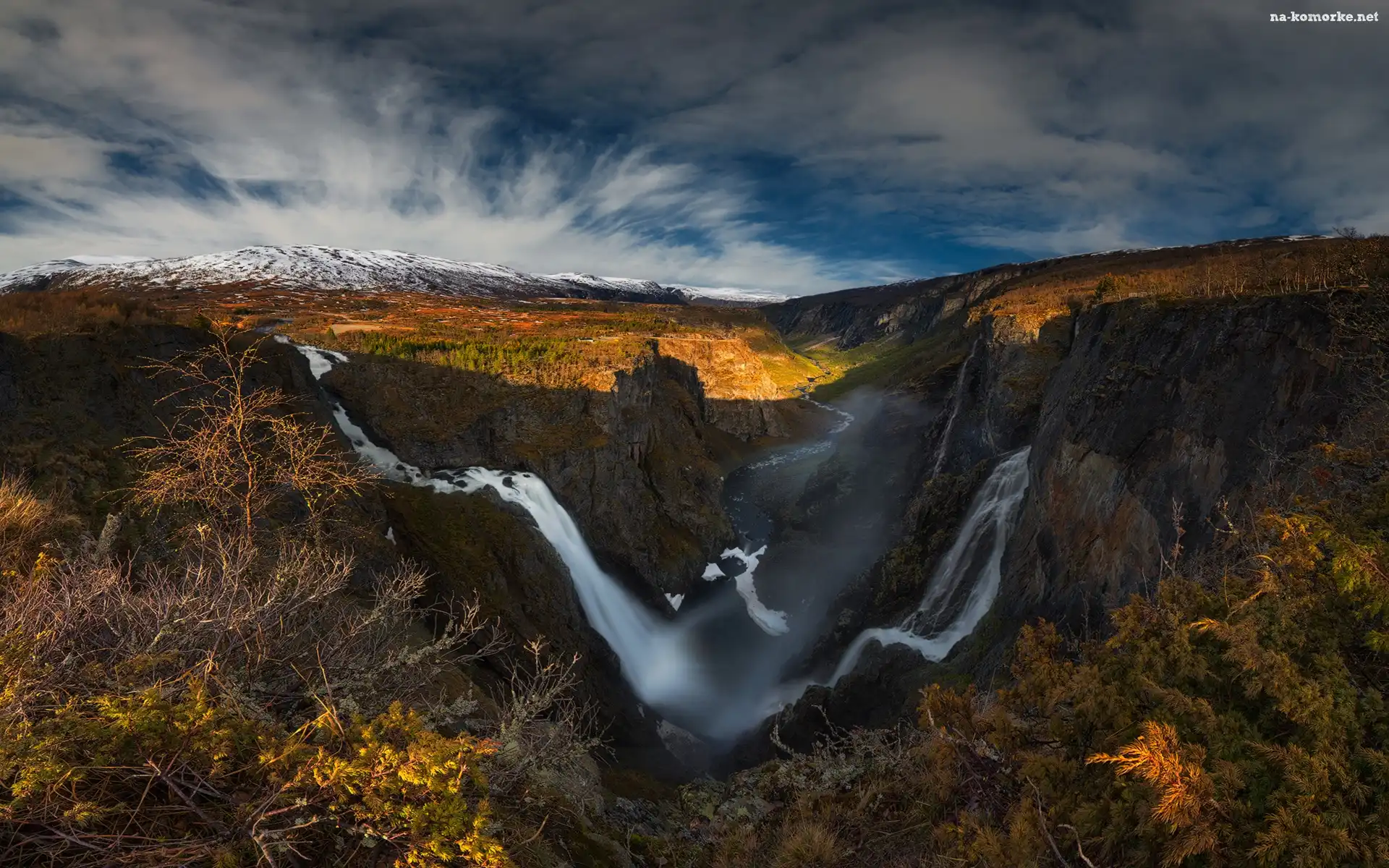 Chmury, Norwegia, Dolina Mabodalen, Wodospad Voringfossen, Rzeka Bjoreio