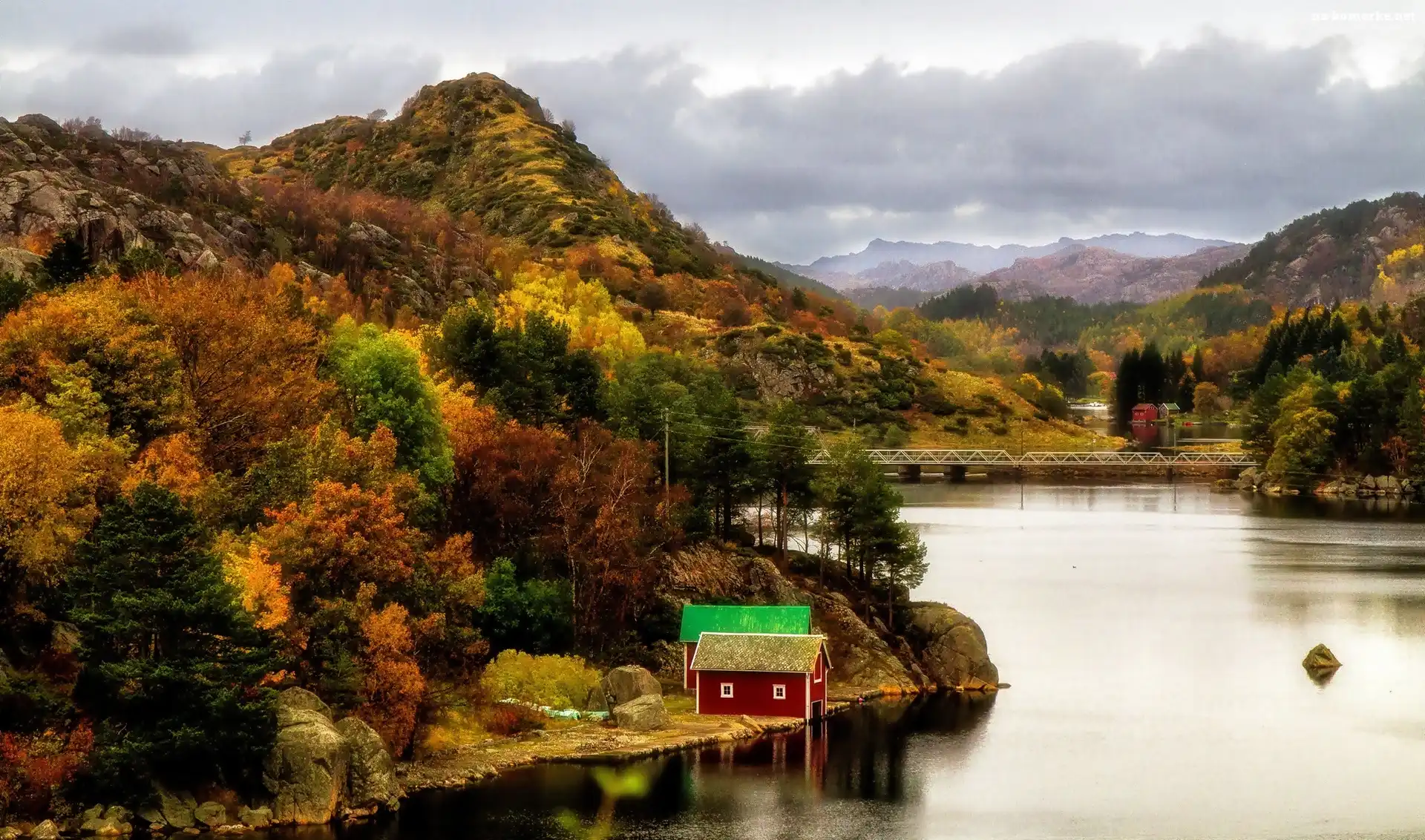 Norwegia, Las, Rzeka, Góry, Domek