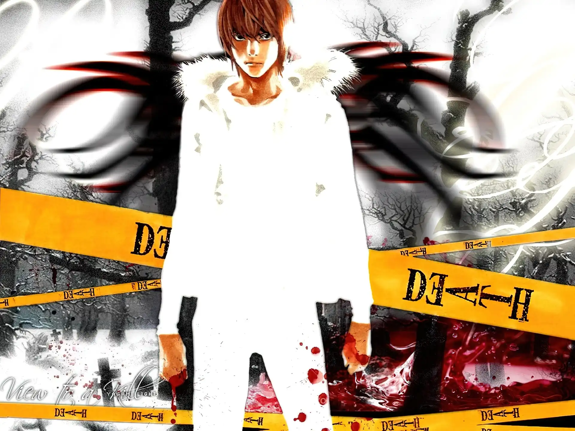 Death Note, taśma, napisy, postać, skrzydła, triball, krew