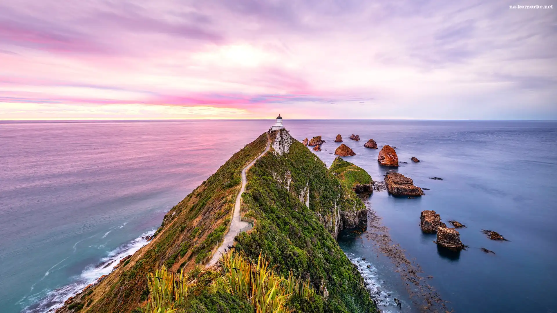 Morze, Otago, Nowa Zelandia, Latarnia morska, Nugget Point Lighthouse, Ścieżka, Skały