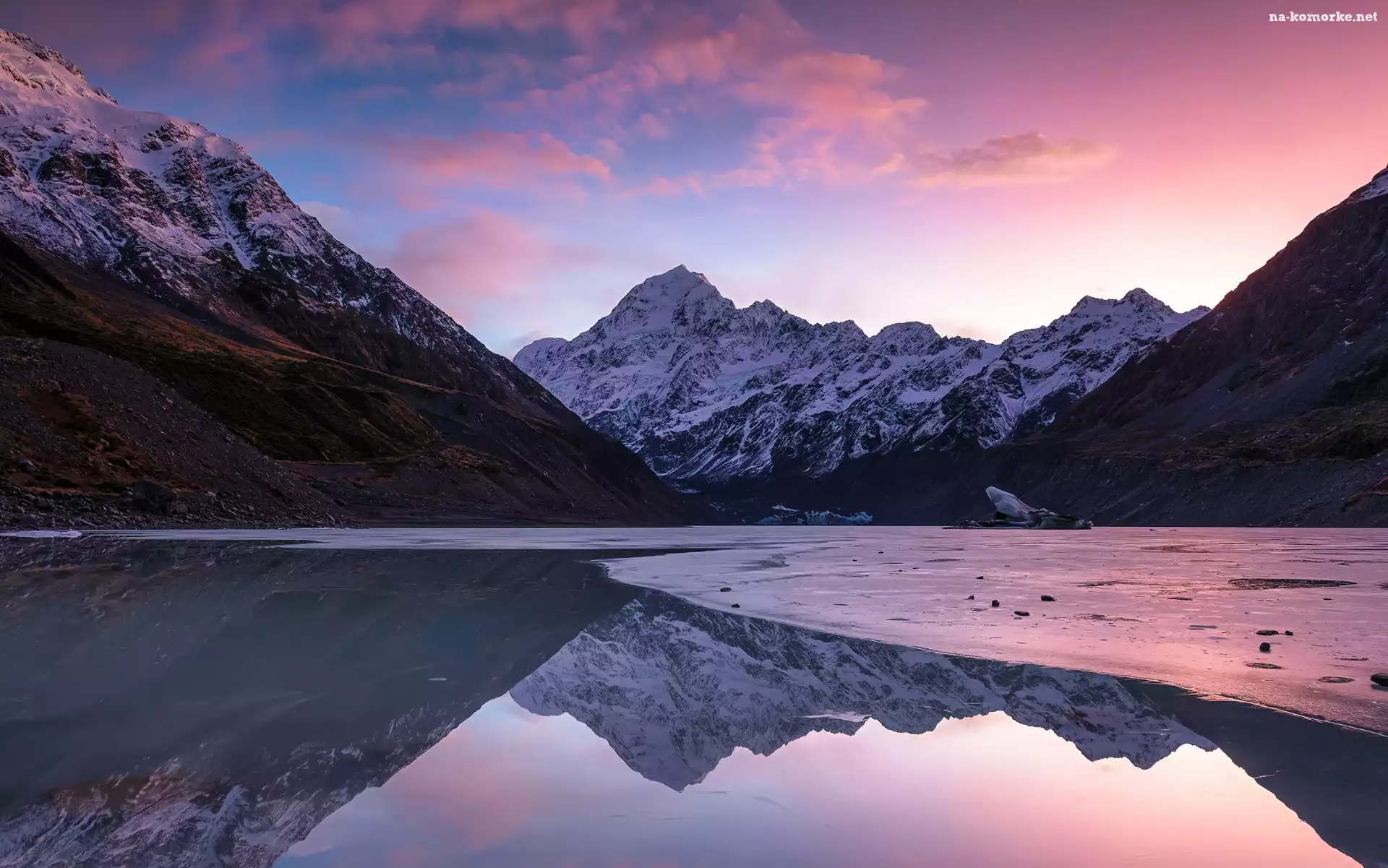 Jezioro, Hooker Lake, Nowa Zelandia, Chmury, Dolina Hooker, Góry, Park Narodowy Góry Cooka