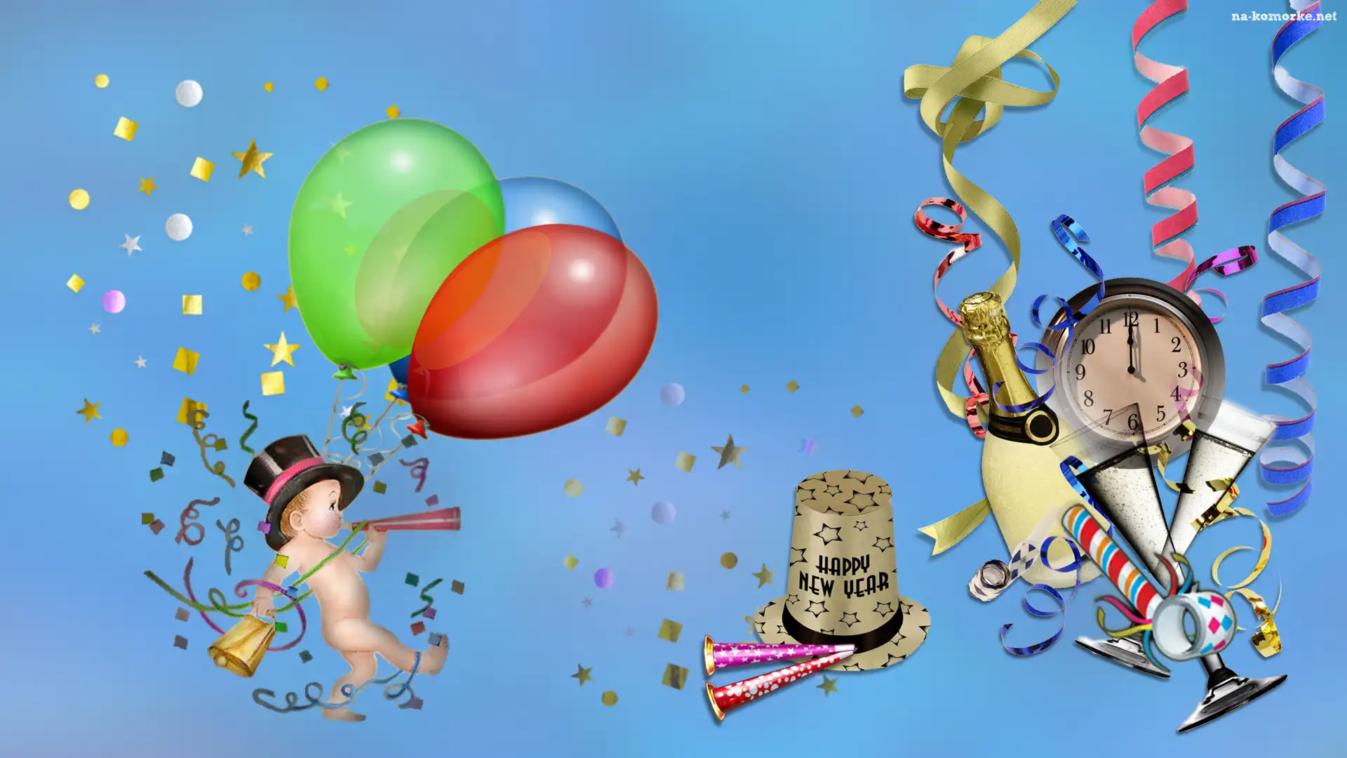 Nowy Rok, Ozdoby, Balony, Szampan