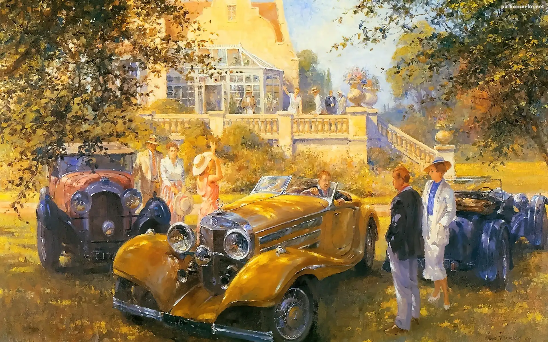 Obraz, Spotkanie, Dworek, Mercedes