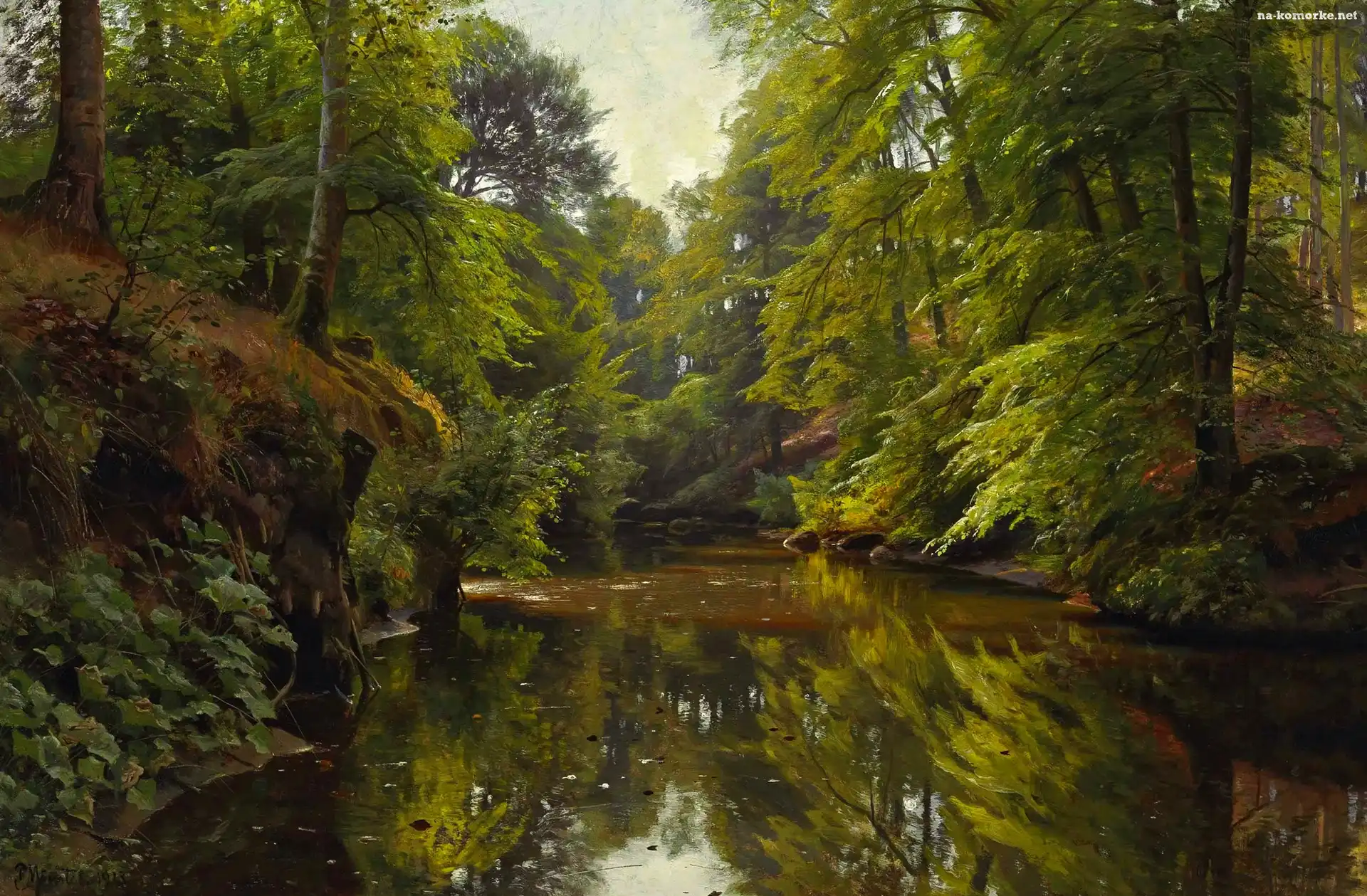 Las, Obraz, Malarstwo, Peder Mork Monsted, Rzeka