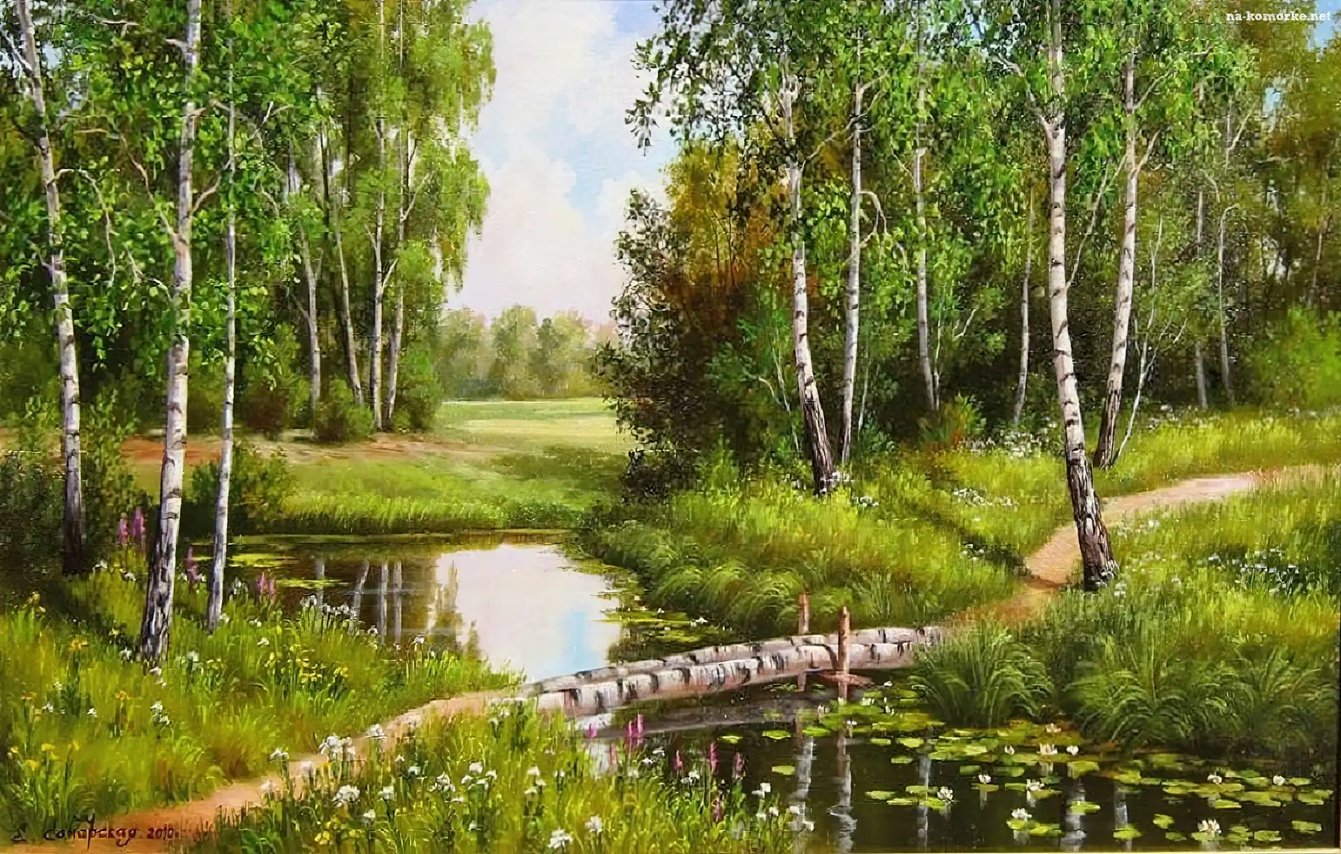 Obraz, Las, Brzozowy, Strumyk, Widok