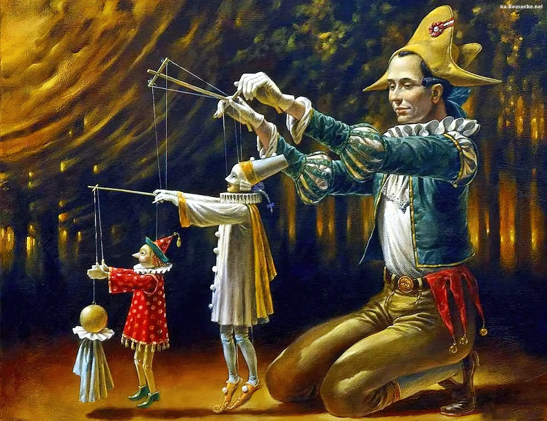 Obrazu, Mężczyzna, Kukiełki, Scena, Reprodukcja