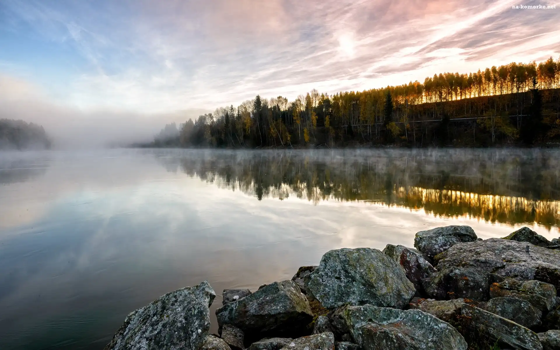 Jezioro, Odbicie, Mgła