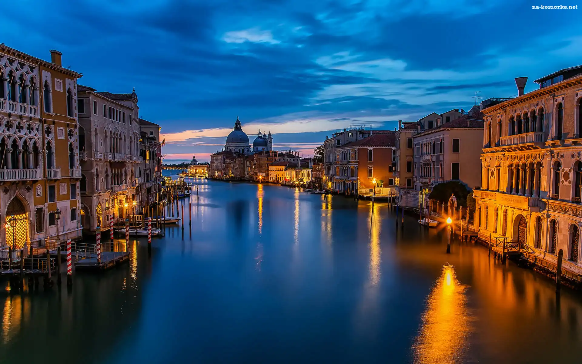 Włochy, Latarnie, Kanał, Wschód słońca, Wenecja, Canal Grande, Domy, Łodzie