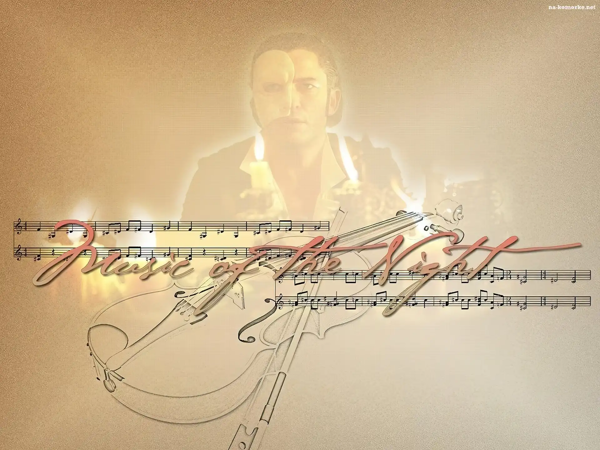 Phantom Of The Opera, świeczki, Gerard Butler, skrzypce