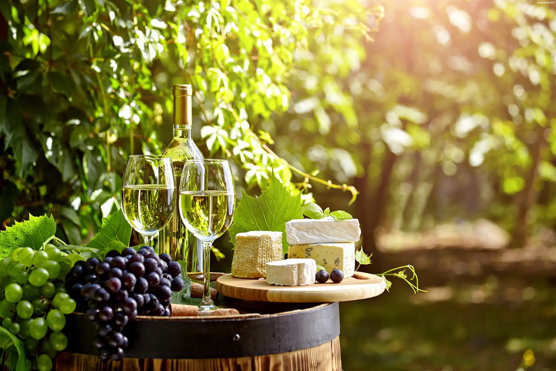 Ogród, Białe, Wino, Sery, Winogrona