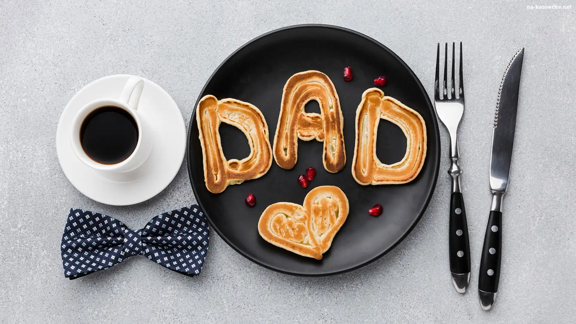Dzień Ojca, Muszka, Sztućce, Naleśniki, Napis, Dad, Kawa