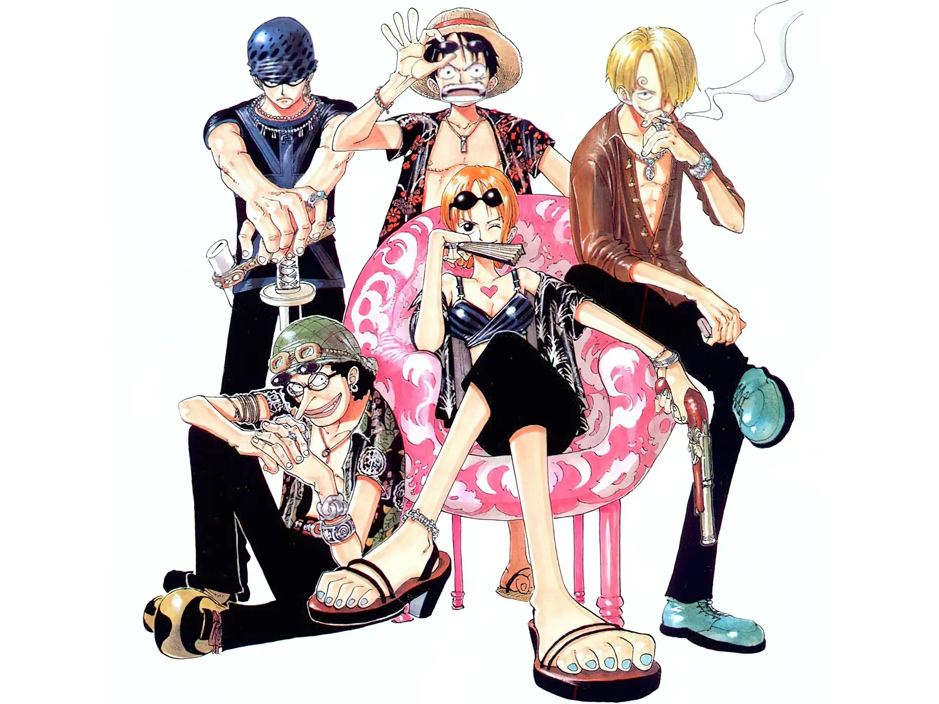 One Piece, wachlarz, ludzie, fotel