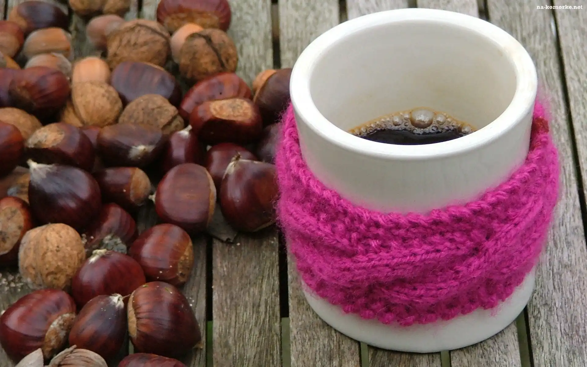 Kawa, Opaska, Orzechy, Kubek, Włóczka, Handmade, Wełniana