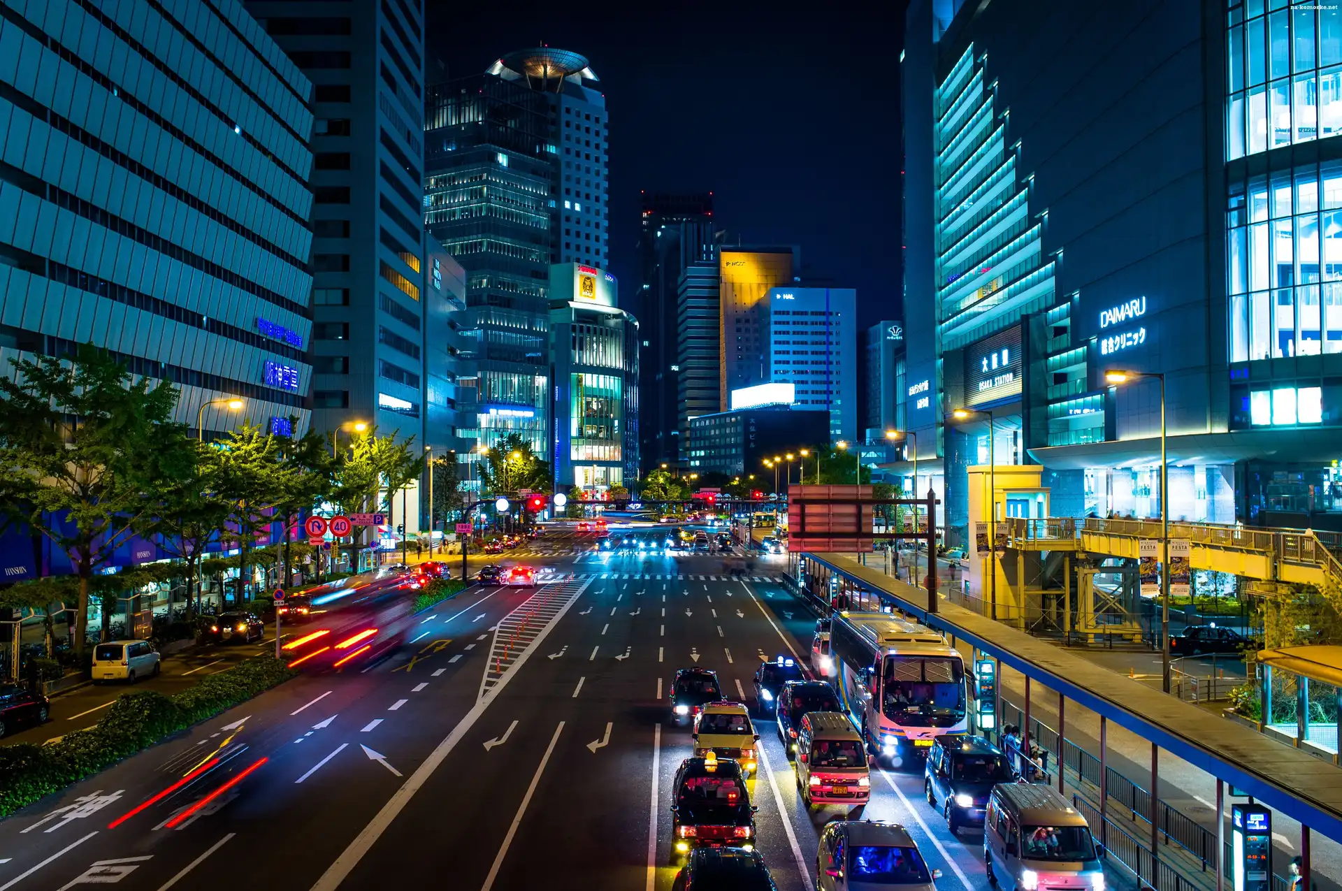 Osaka, Noc, Japonia, Miasto