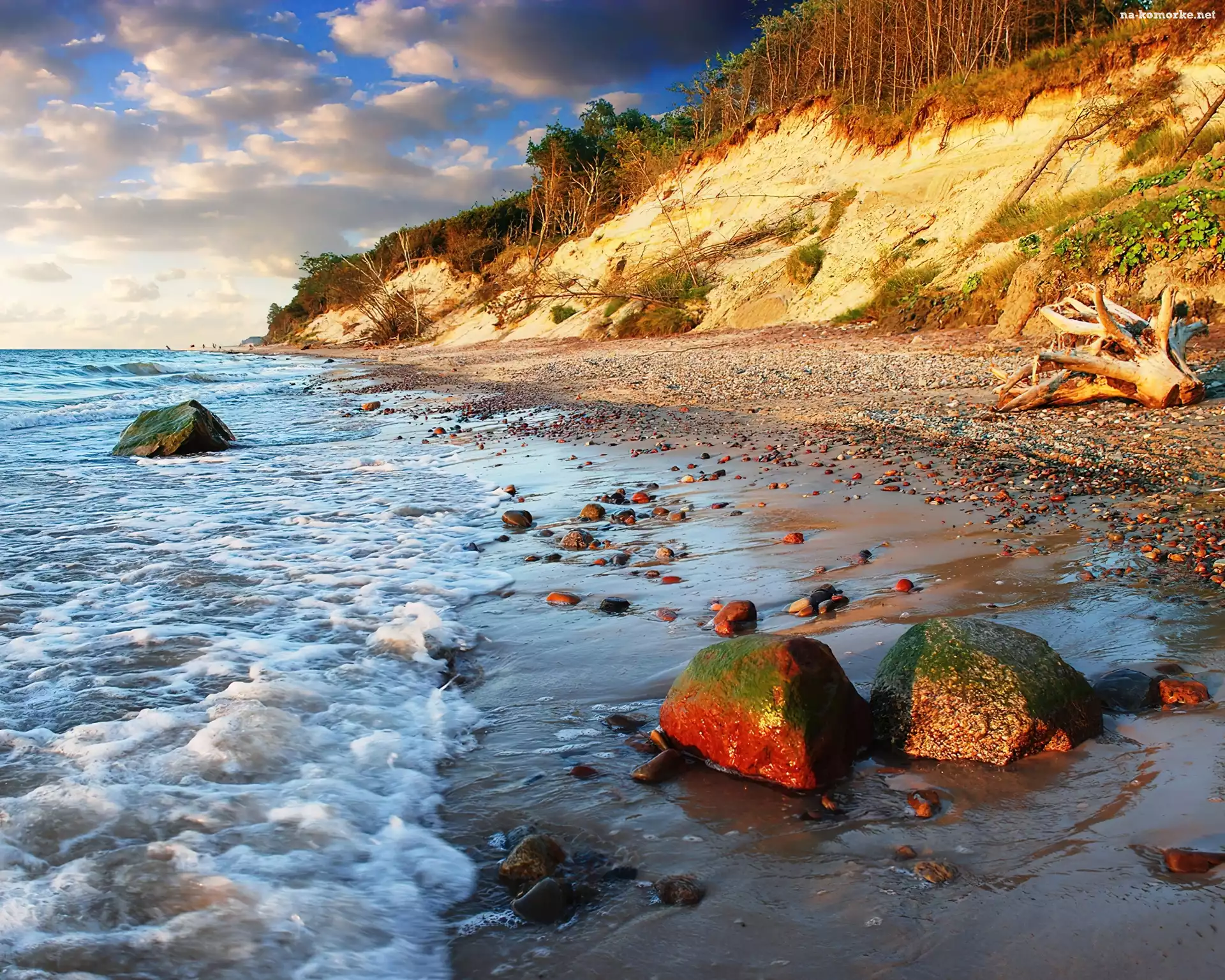 Oświetlone, Plaża, Wybrzeże, Morze