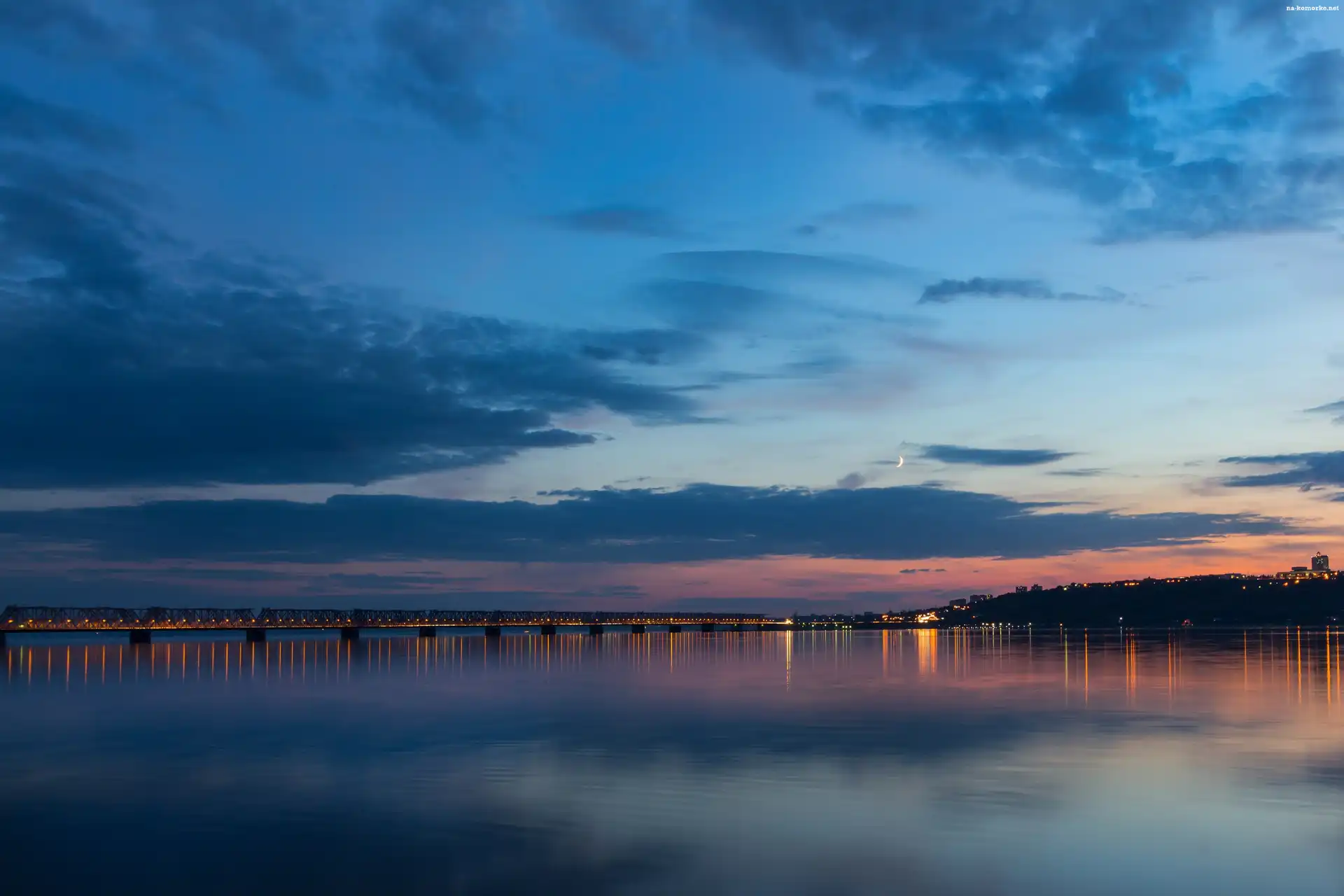 Rzeka, Oświetlony, Most