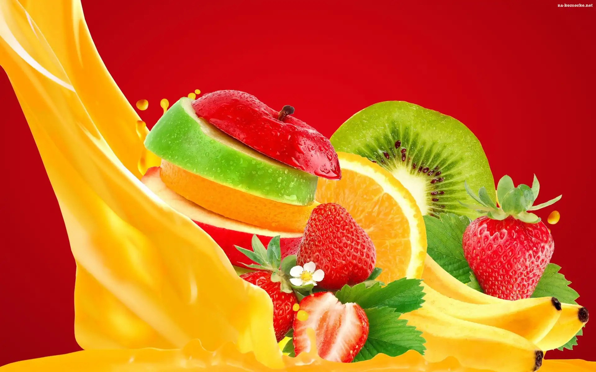 Owoce, Kiwi, Banany, Pomarańcze, Truskawki