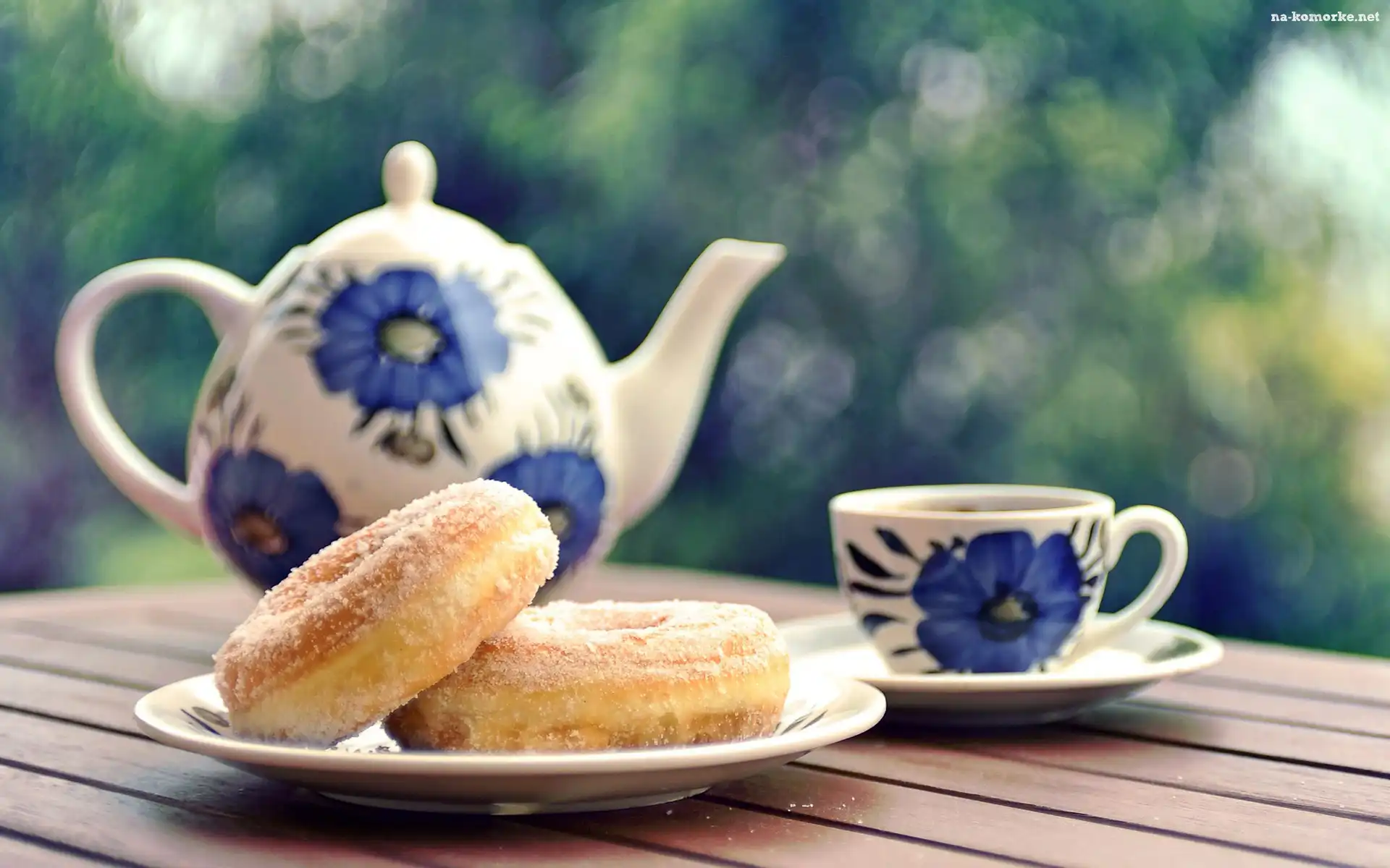 Pączki, Imbryk, Filiżanka, Spodek, Talerzyk