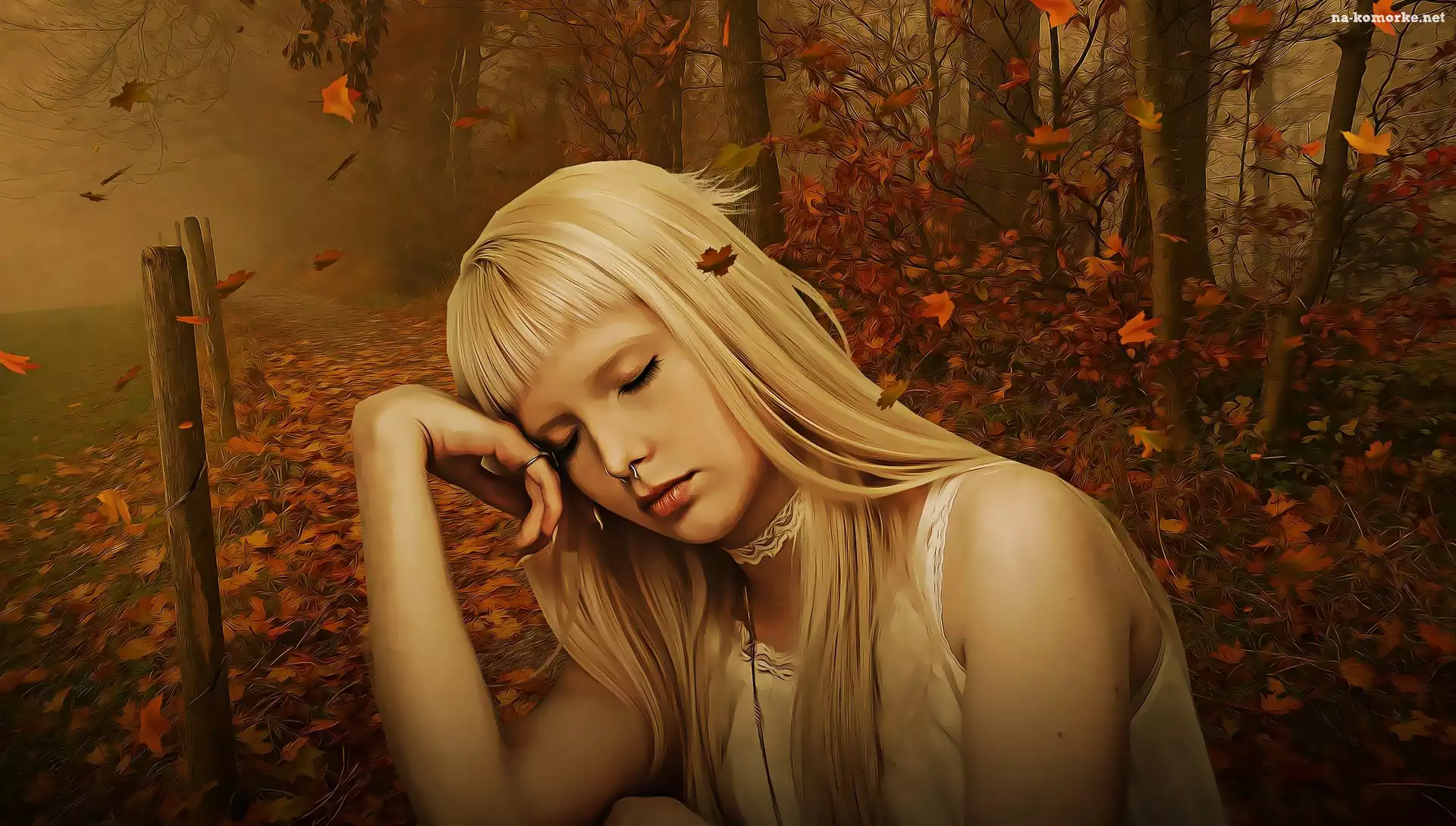 Paintography, Dziewczyna, Drzewa, Las, Liście