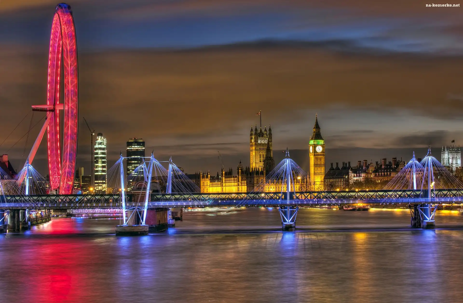 Tamiza, Pałac Westminster, Big Ben, London Eye, Most