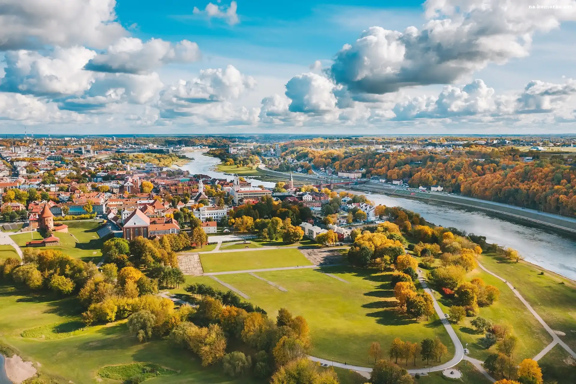 Panorama, Miasto, Kowno, Litwa, Rzeka