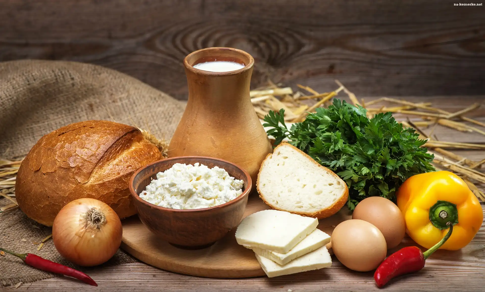 Chleb, Kompozycja, Cebula, Mleko, Pietruszka, Jedzenie, Jajka, Ser, Papryka