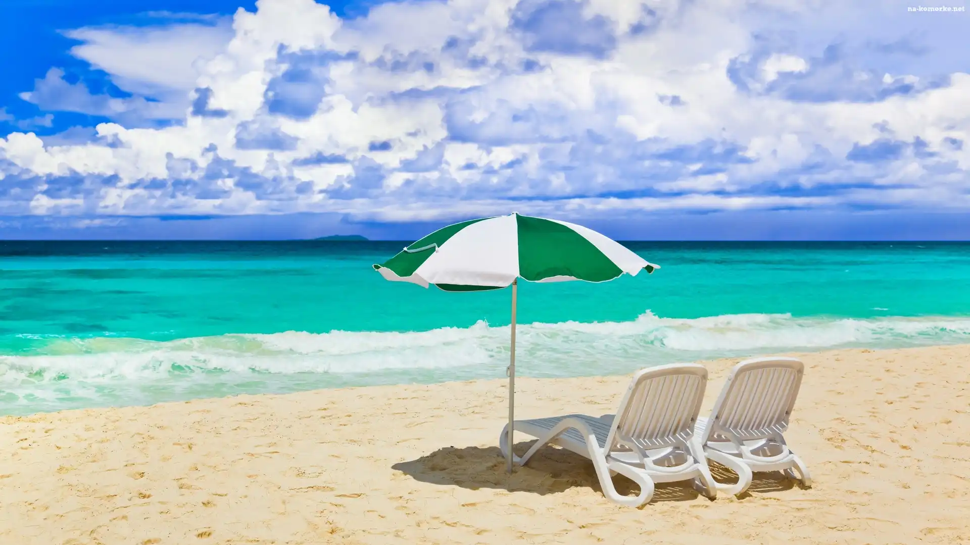 Parasol, Plaża, Morze, Piasek, Leżaki