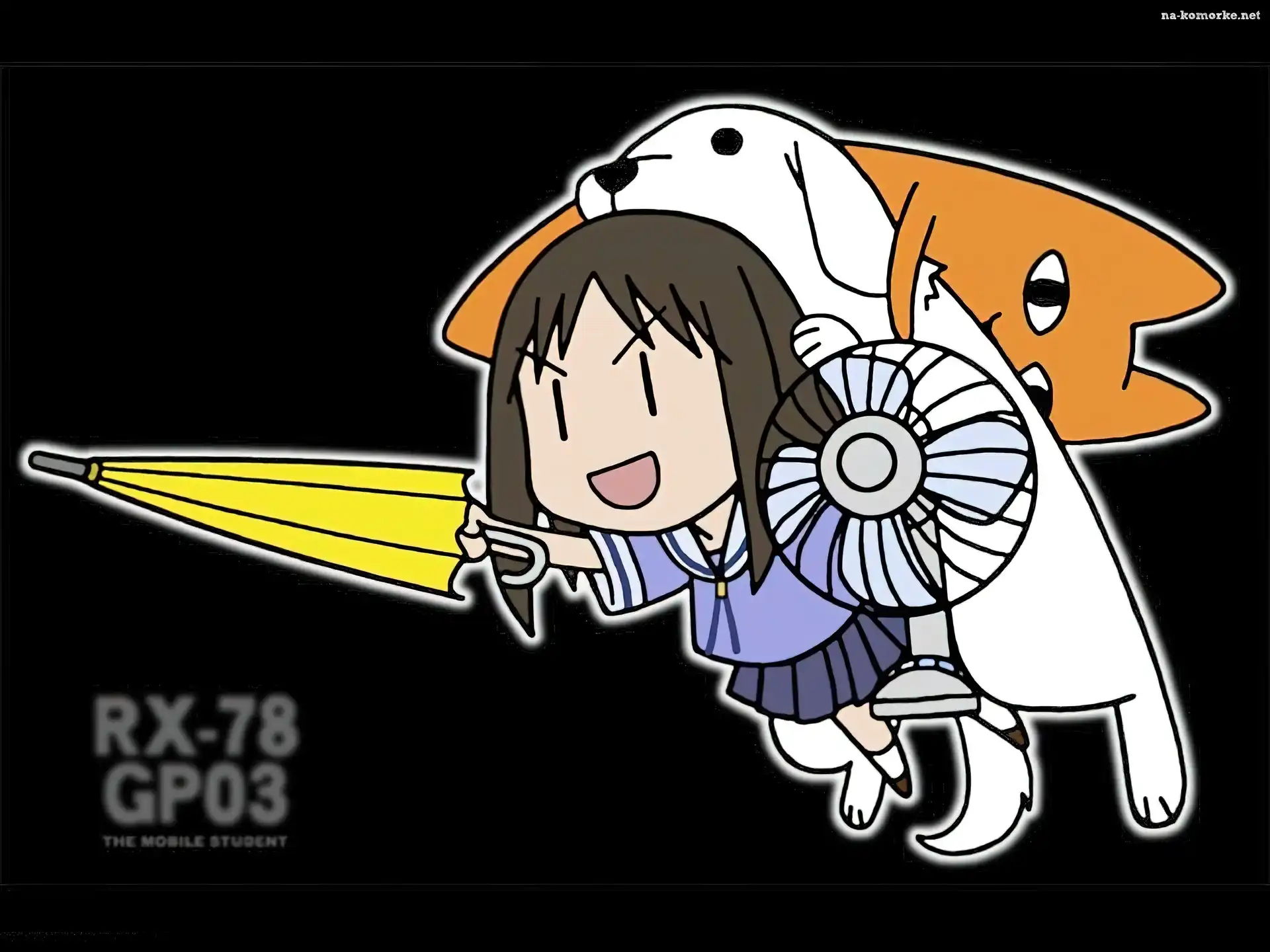 Parasolka, Azumanga Daioh, pies, kot, dziewczyna
