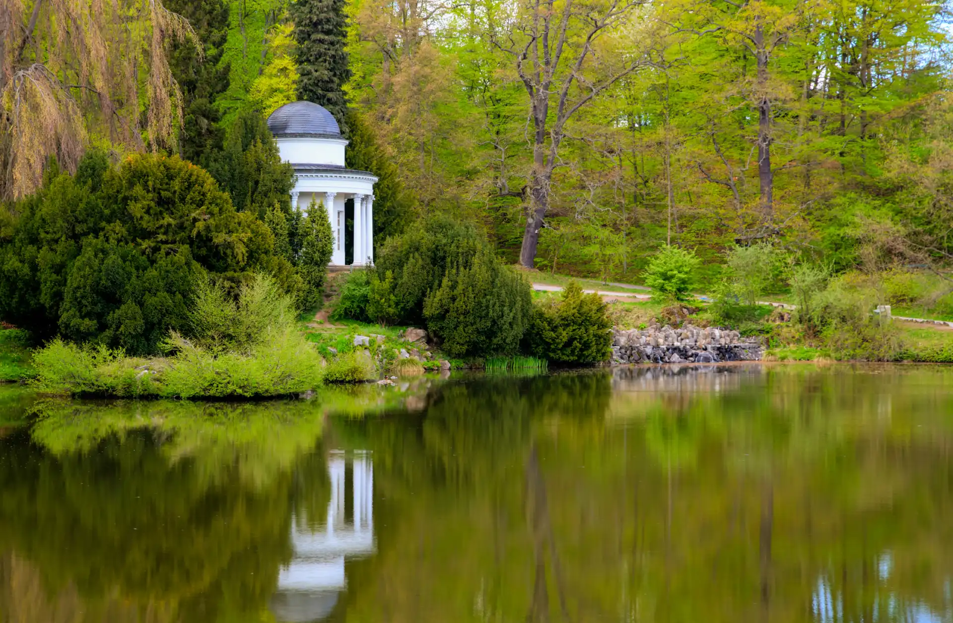 Park, Krzewy, Altana, Staw