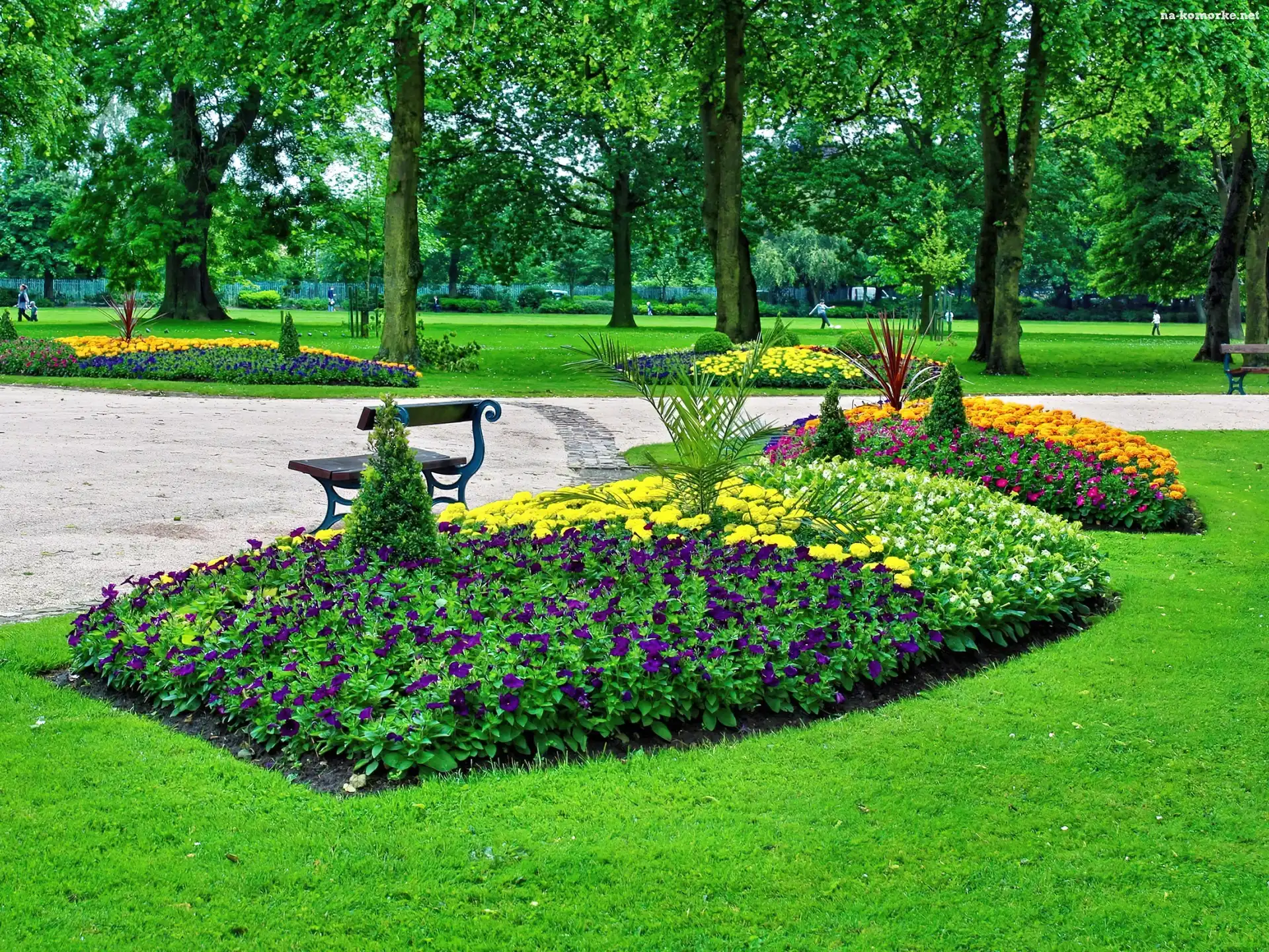 Park, Ławka, Klomby, Alejka