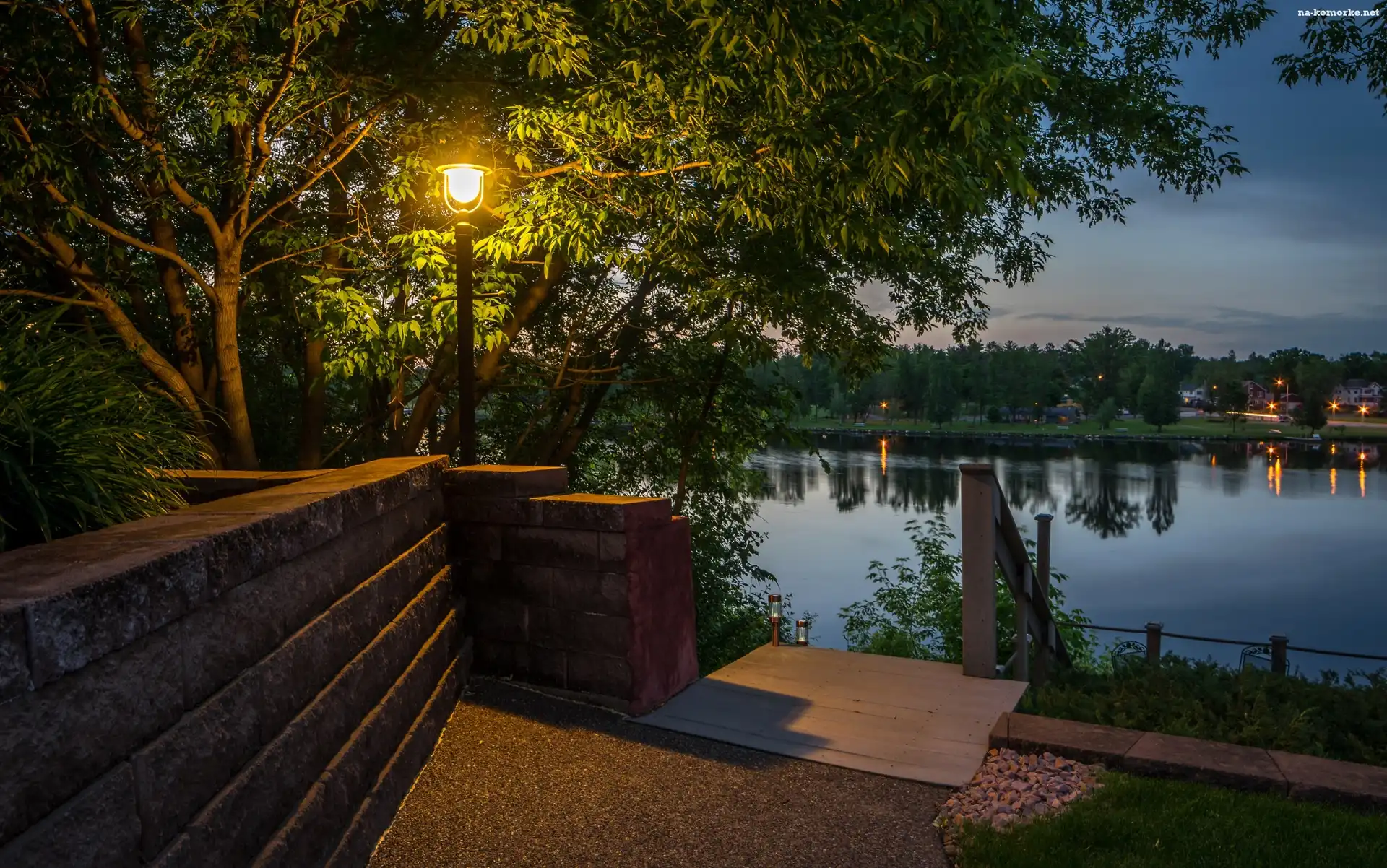 Park, Noc, Latarnia, Rzeka