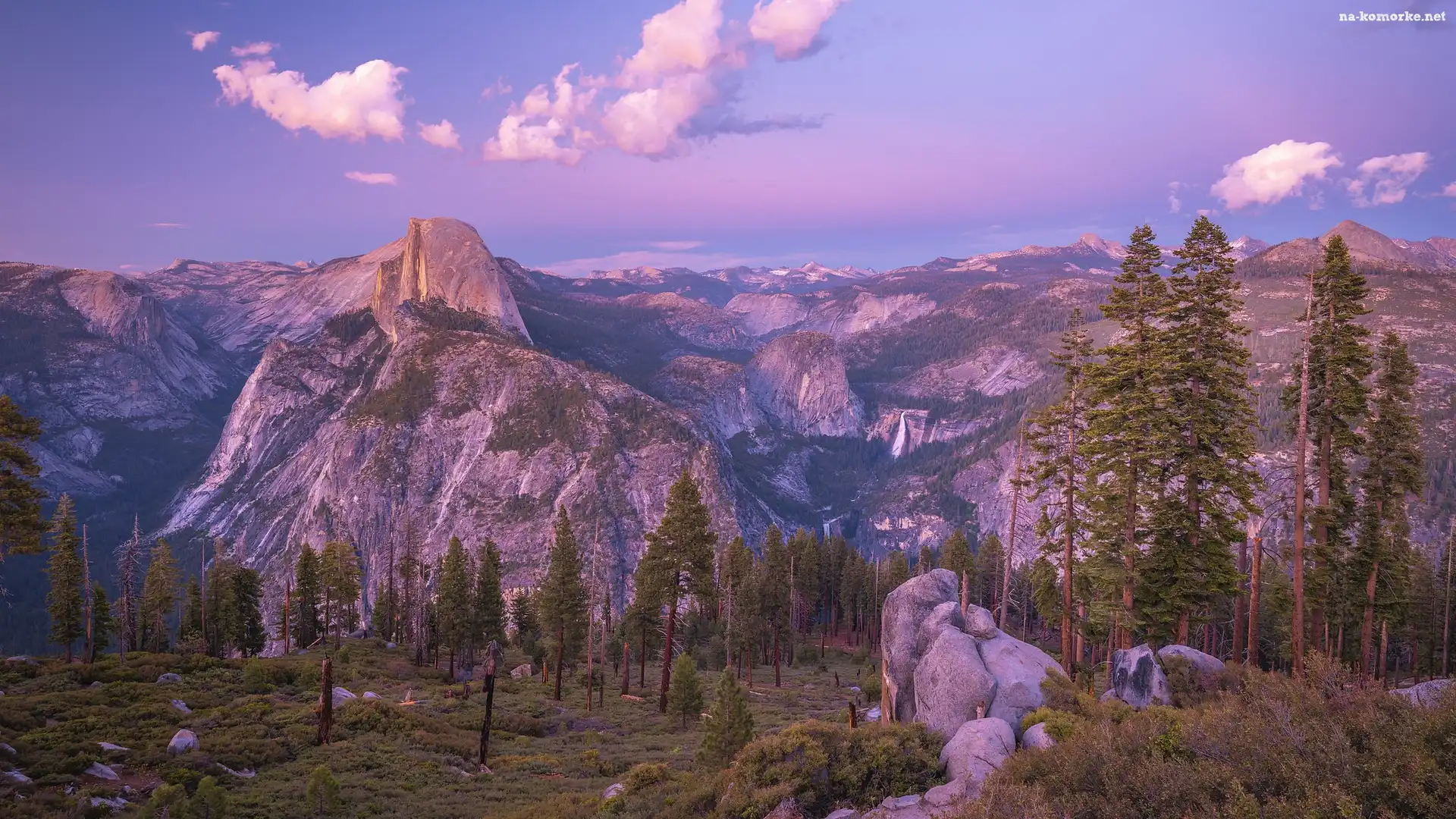 Góry, Szczyt, Stany Zjednoczone, Half Dome, Park Narodowy Yosemite, Drzewa, Kalifornia