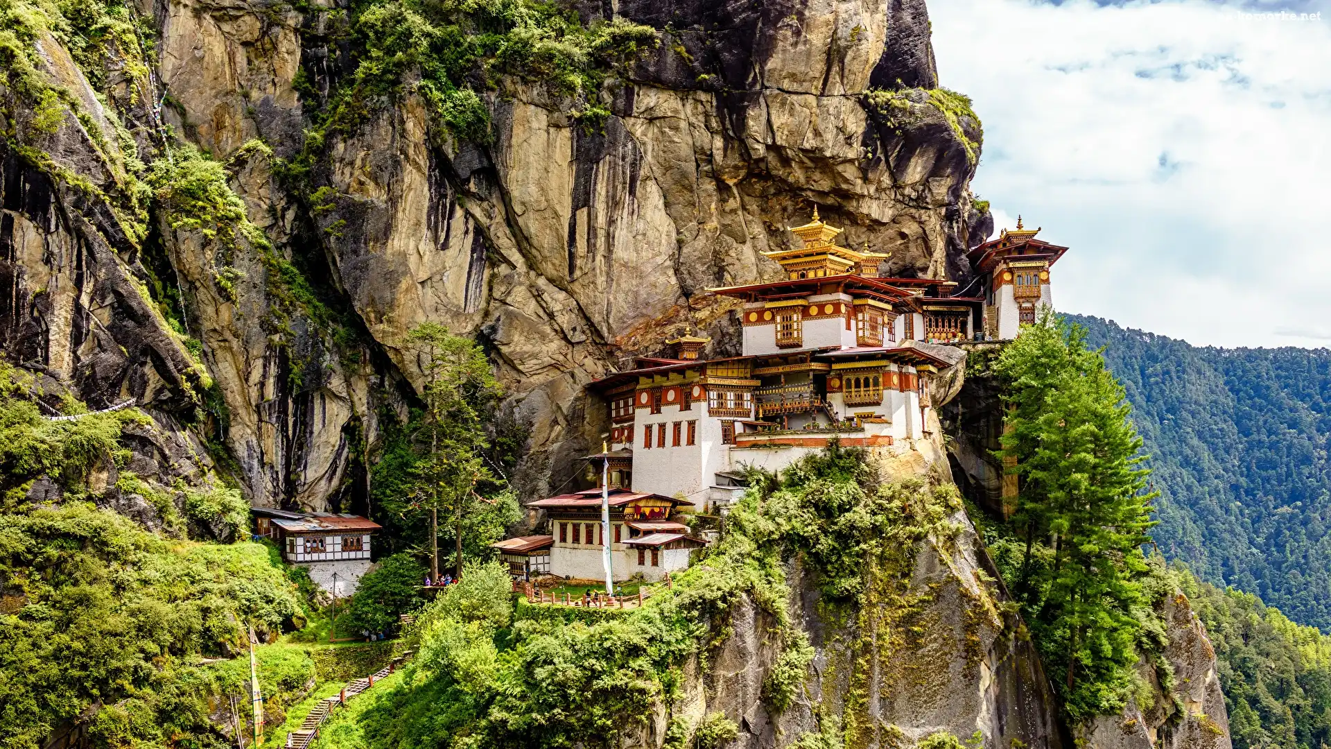Skały, Paro Taktsang, Świątynia, Bhutan, Góry, Drzewa