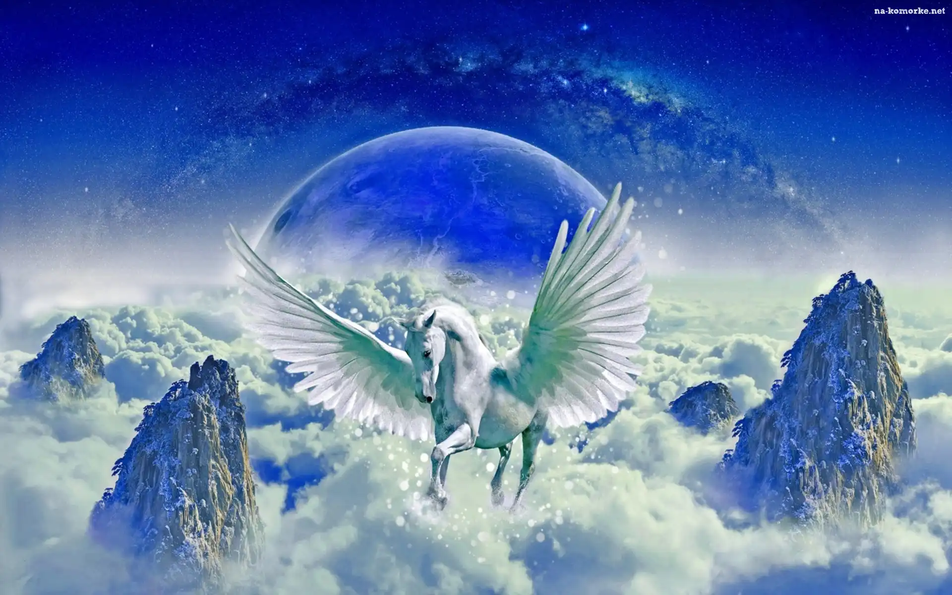 Pegaz, Fantasy, Góry, Chmury