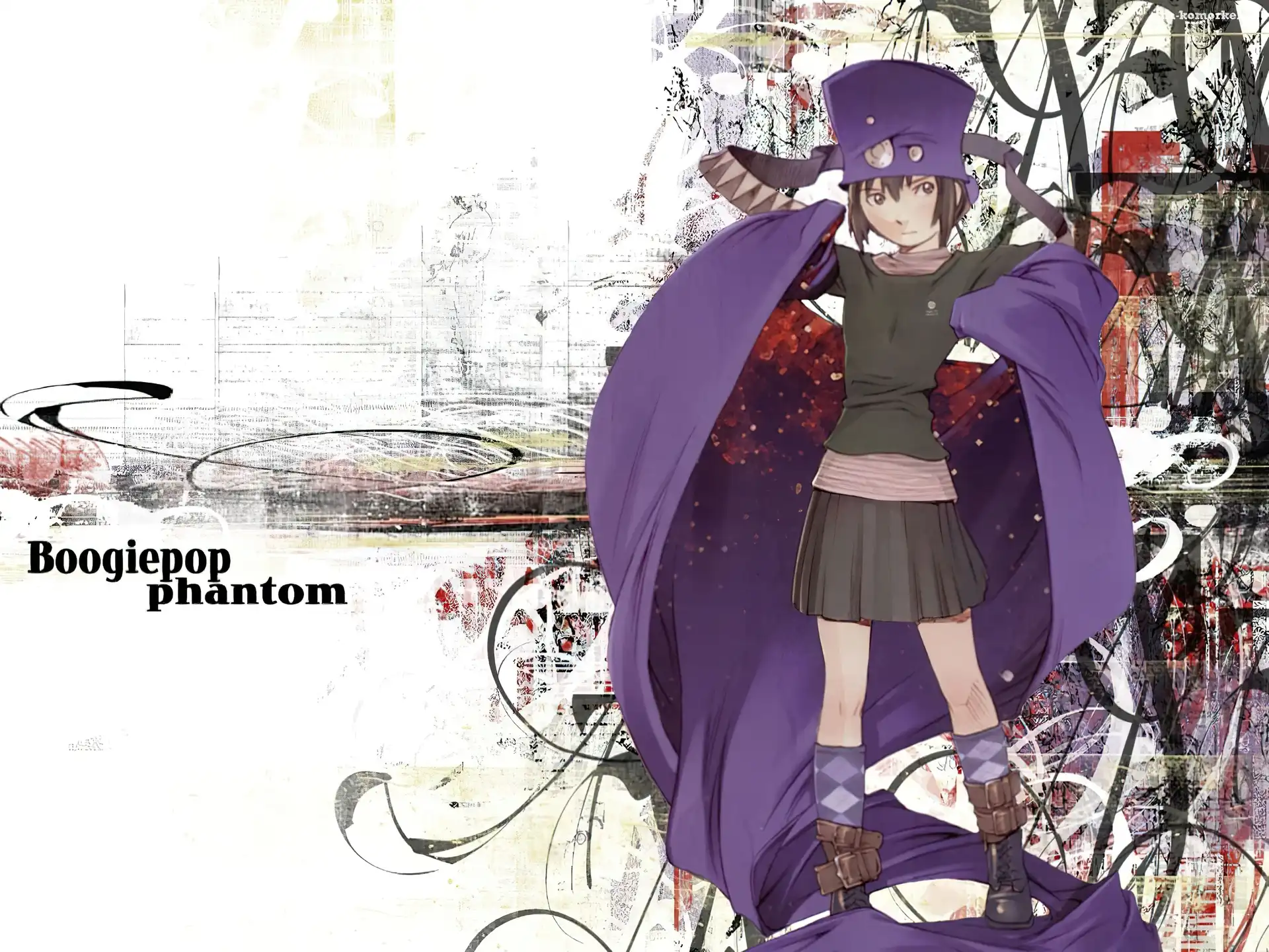 peleryna, Boogiepop Phantom, dziewczyna, pisanina, czapka