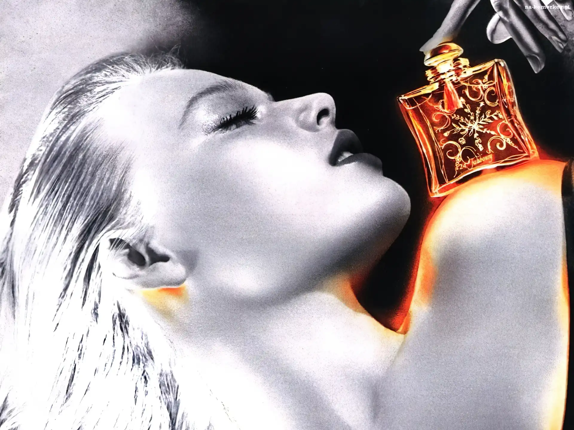 perfumy, Hermes, kobieta, twarz, flakon