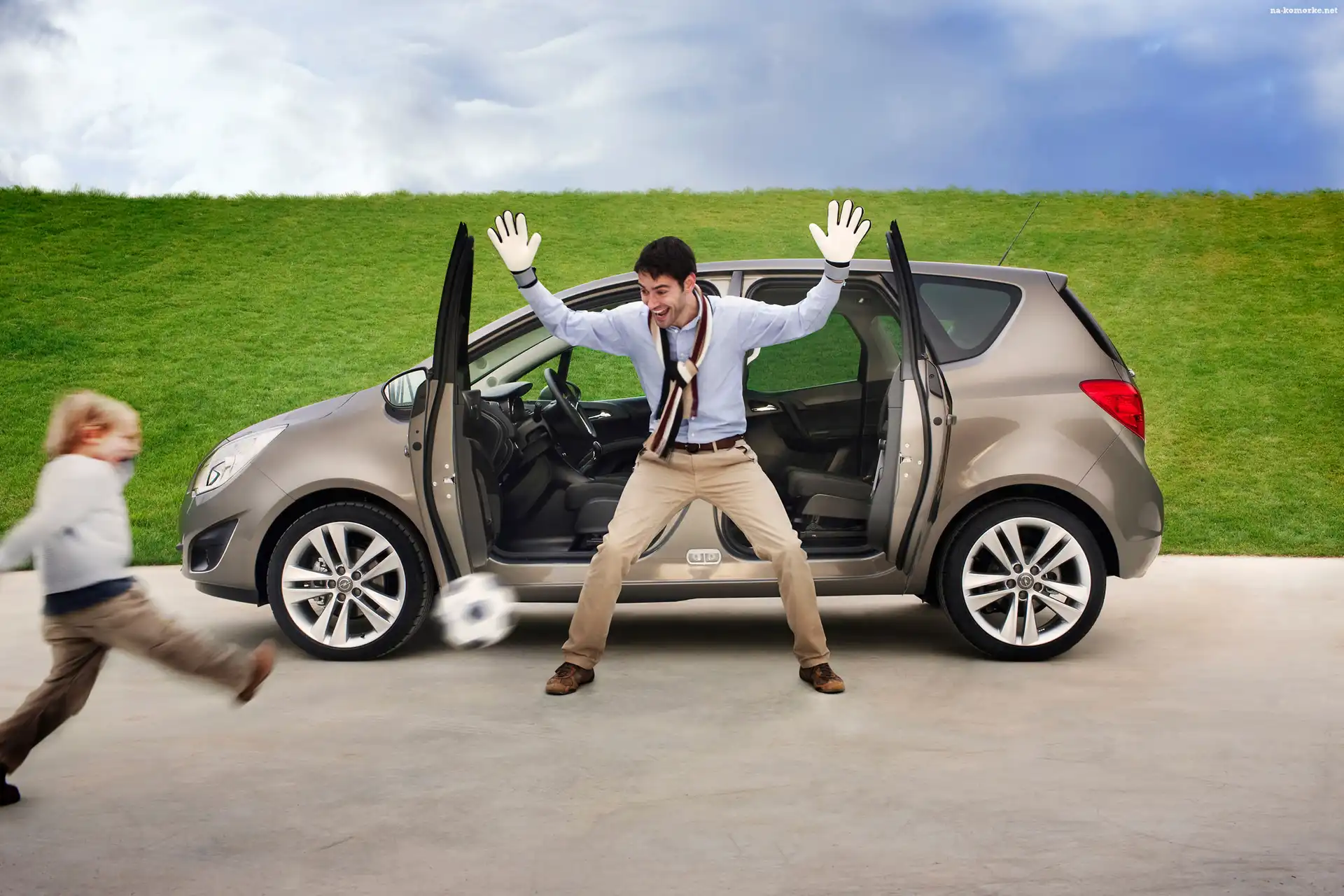 Piłka, Opel, Meriva, Mężczyzna, Dziecko