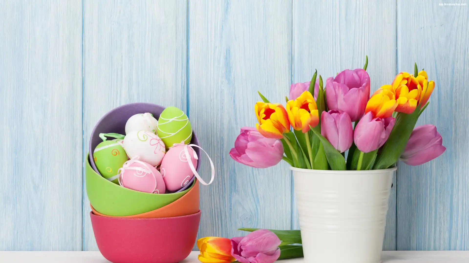 Pisanki, Wielkanoc, Kompozycja, Bukiet, Tulipany