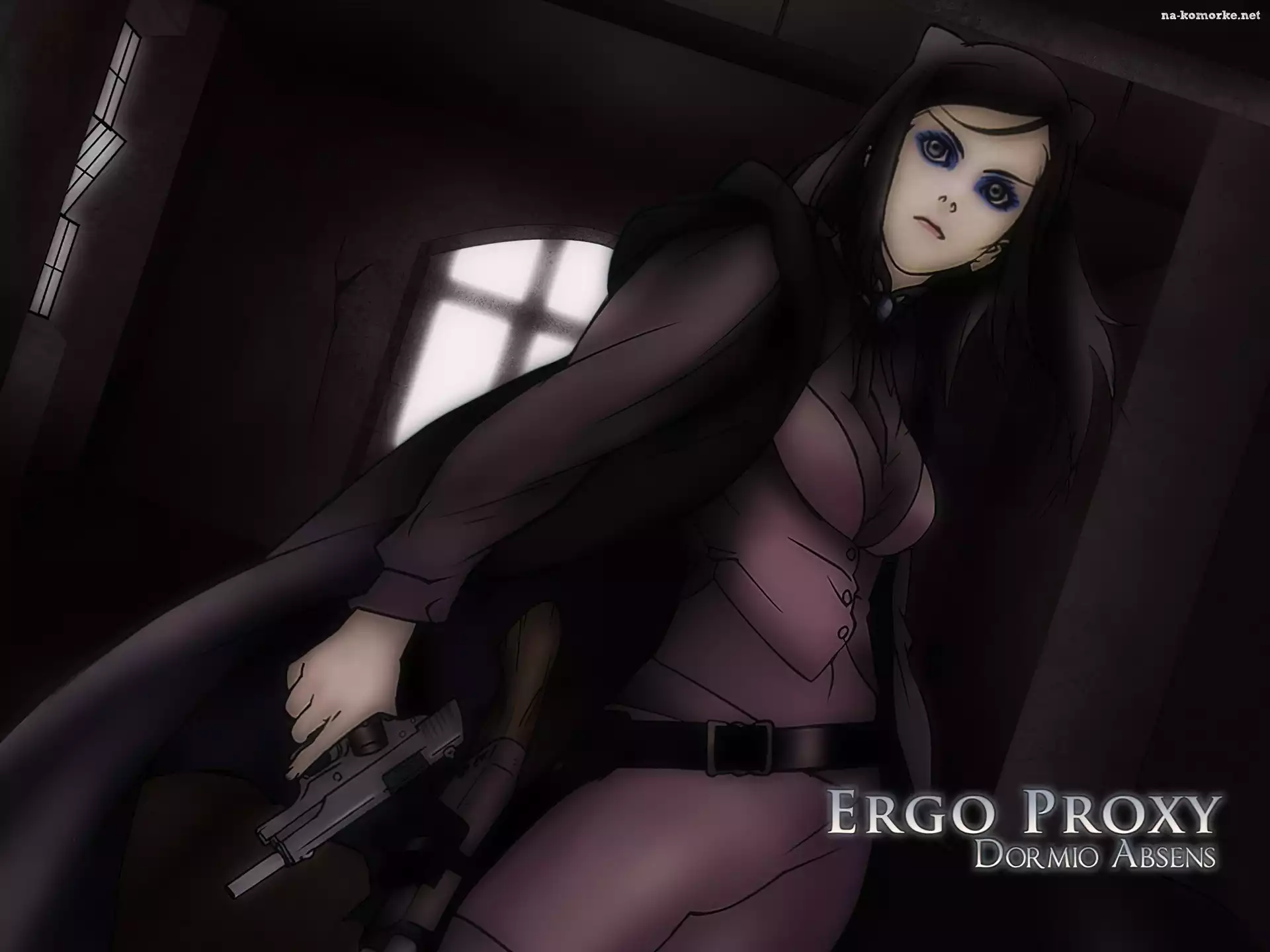 loch, pistolet, Ergo Proxy, płaszcz, okna, dziewczyna