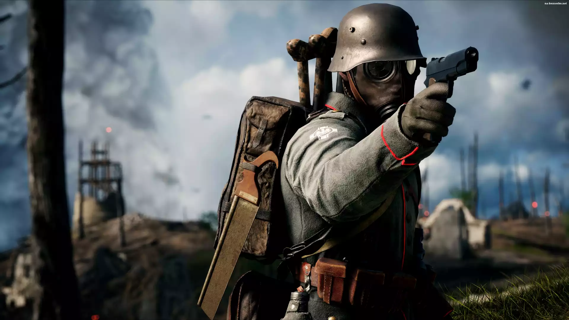 Gra, Hełm, Żołnierz, Maska przeciwgazowa, Battlefield 1, Mundur, Plecak, Pistolet