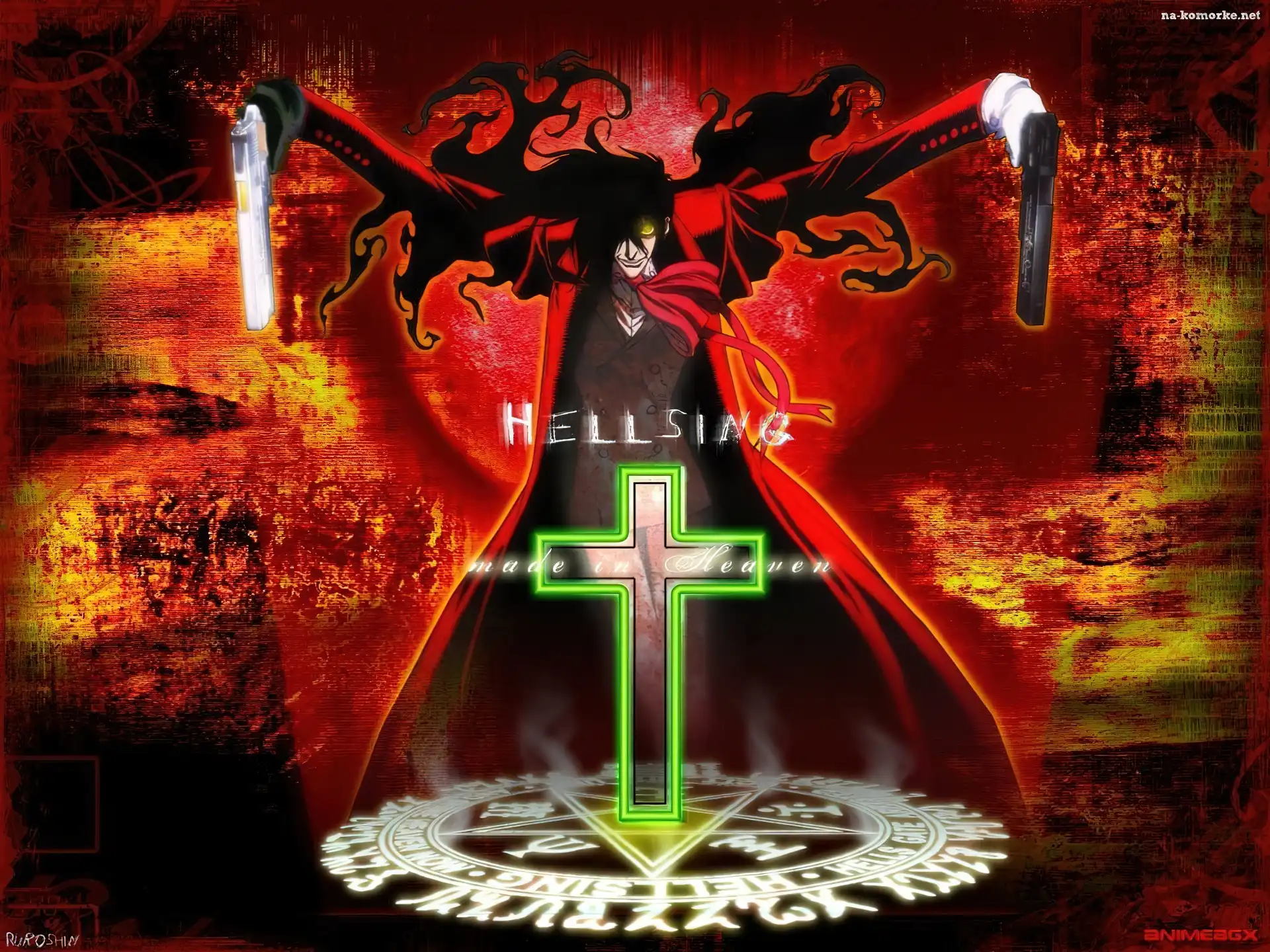 pistolety, Hellsing, płaszcz, postać, krzyż