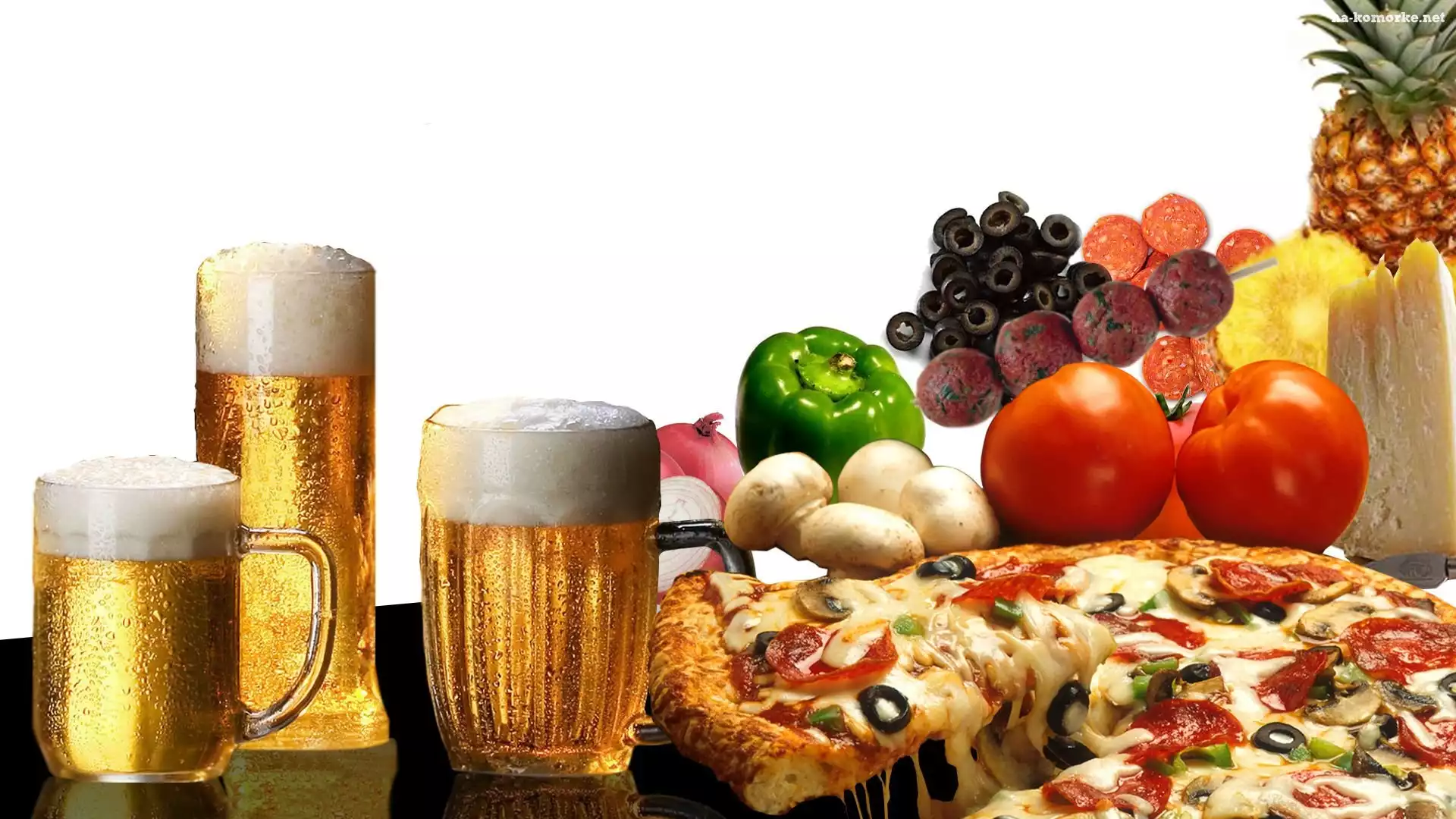 Piwo, Pizza, Warzywa