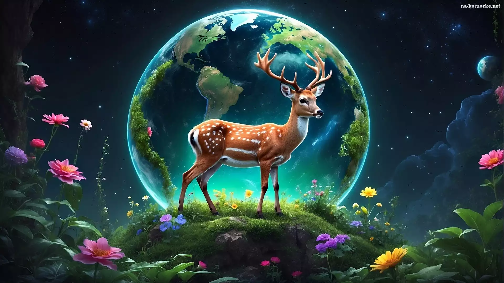 Fantasy, Sarenka, Skały, Planeta Ziemia, Kwiaty